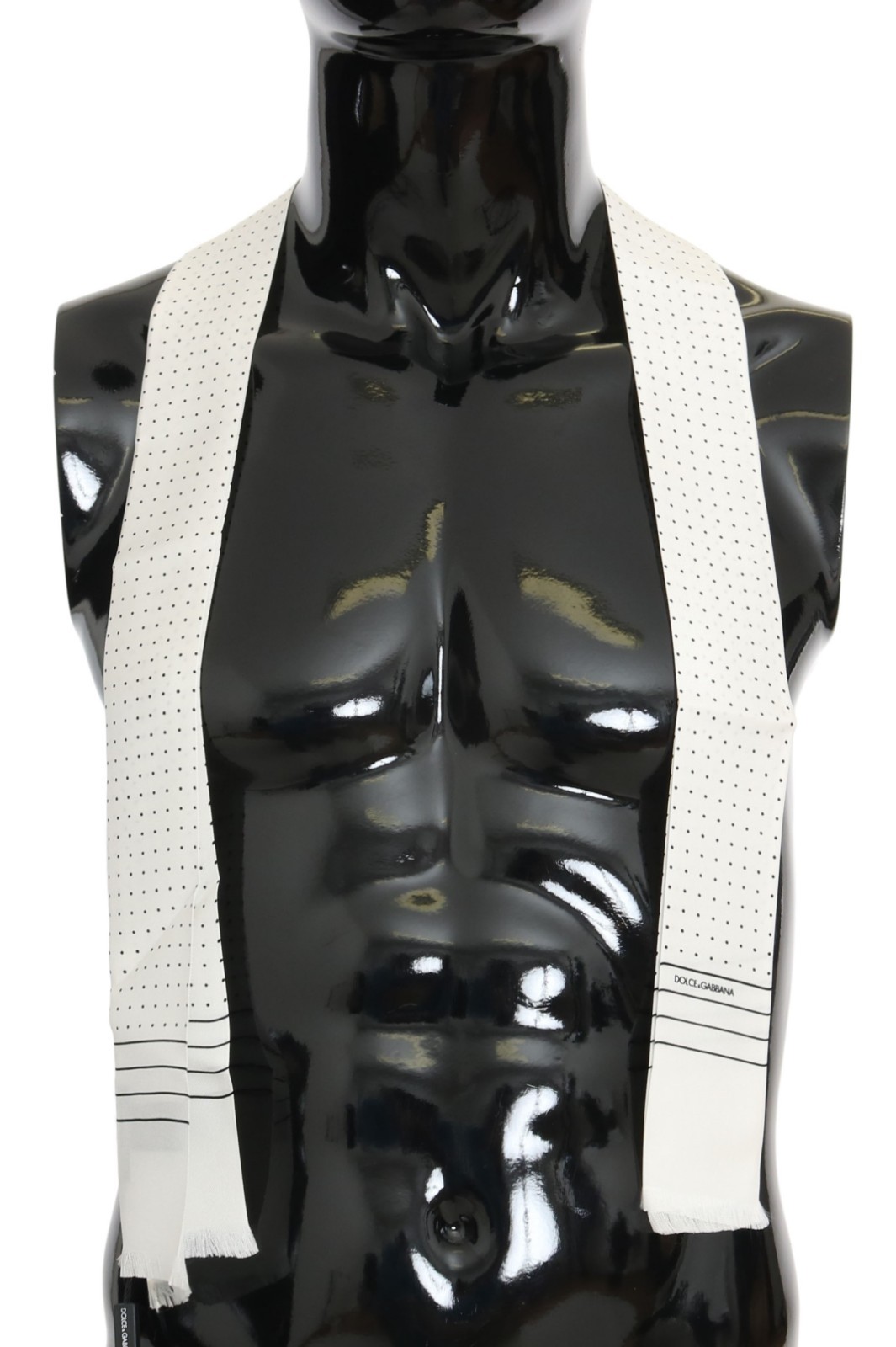 DOLCE & GABBANA Scarf White Polka Dotted Silk Skinny Necktie 140cmx25cm RRP $220