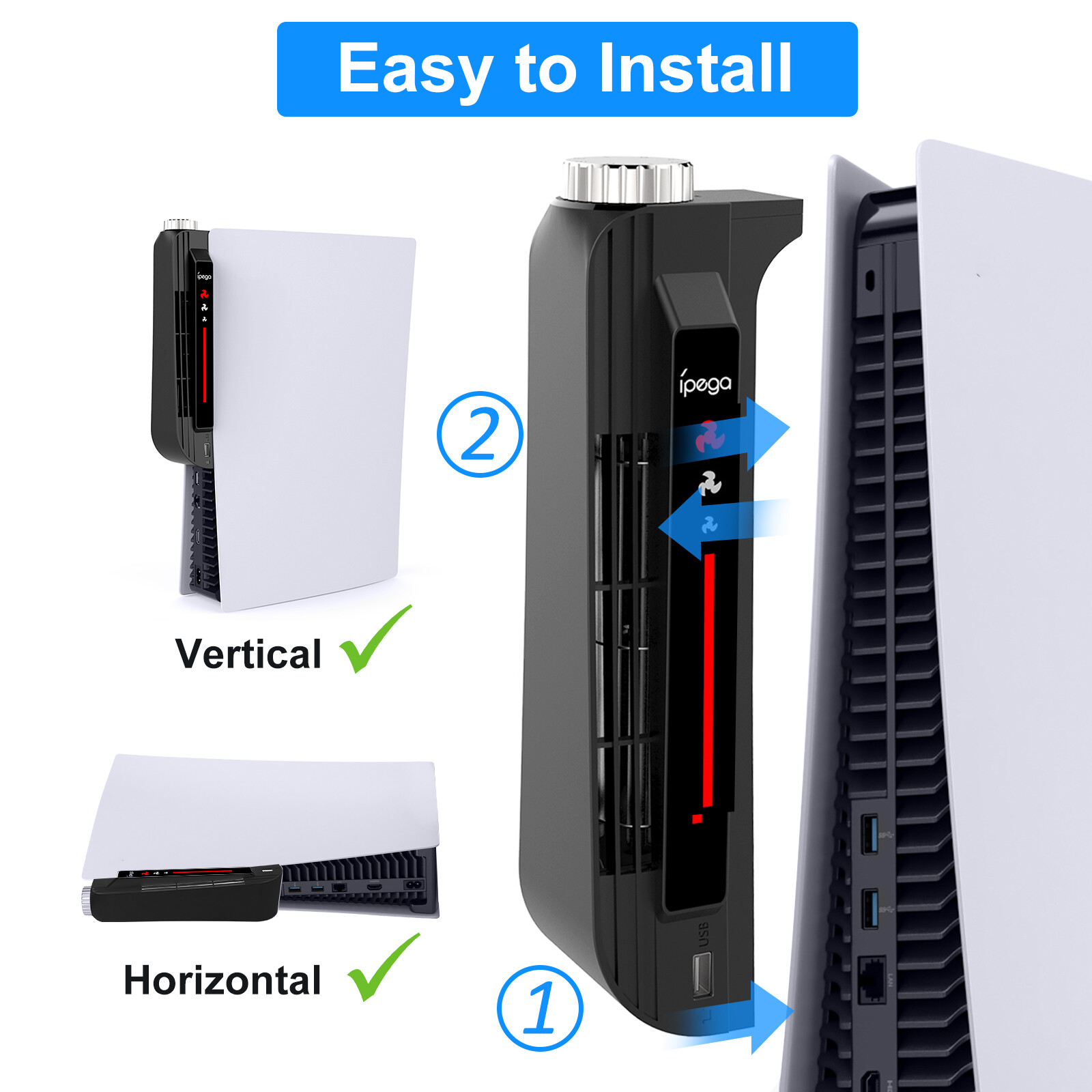 Upgraded Adjustable Cooling Fan Accessories for PS5 PlayStation 5 Console Cooler