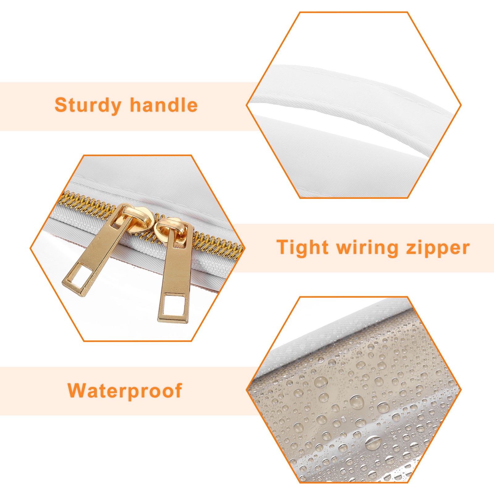 3pcs Clear Toiletry Bag PVC Clear Makeup Bag with Handle, White