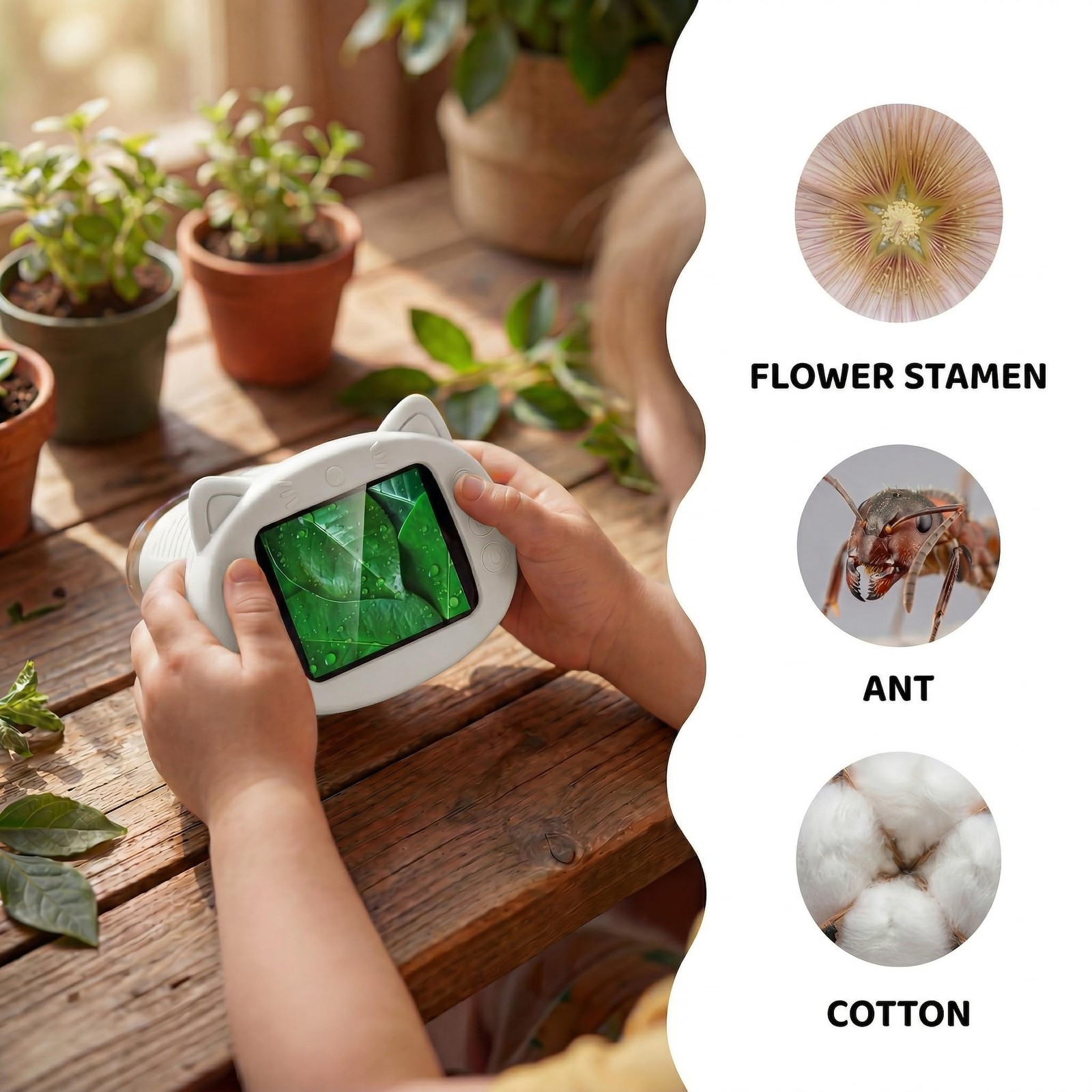 Kids Microscope 1000x Digital Handheld 2.4 in IPS Screen Miniscope STEM White