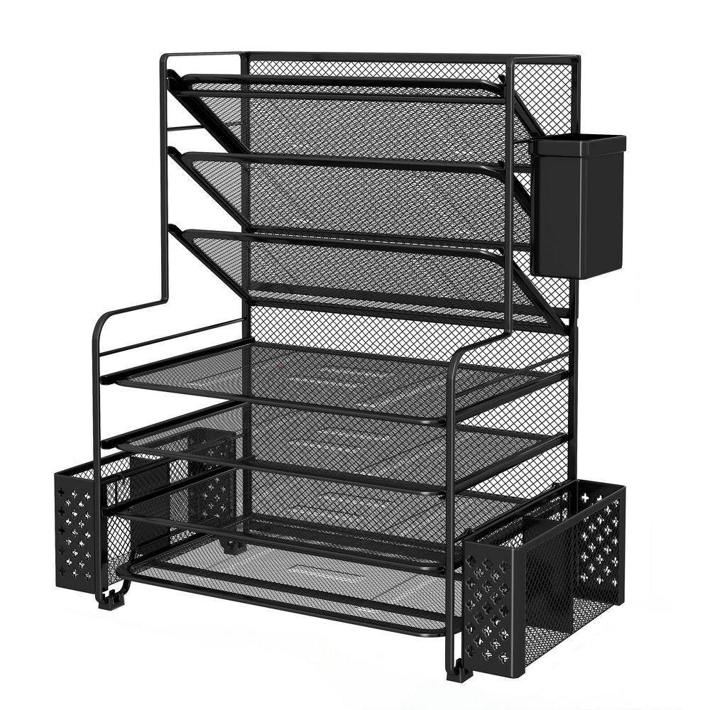 Black 16.75 In. X 8.75 In. X 16.75 In. 7 Tier Metal Desk File Organizer with Pen