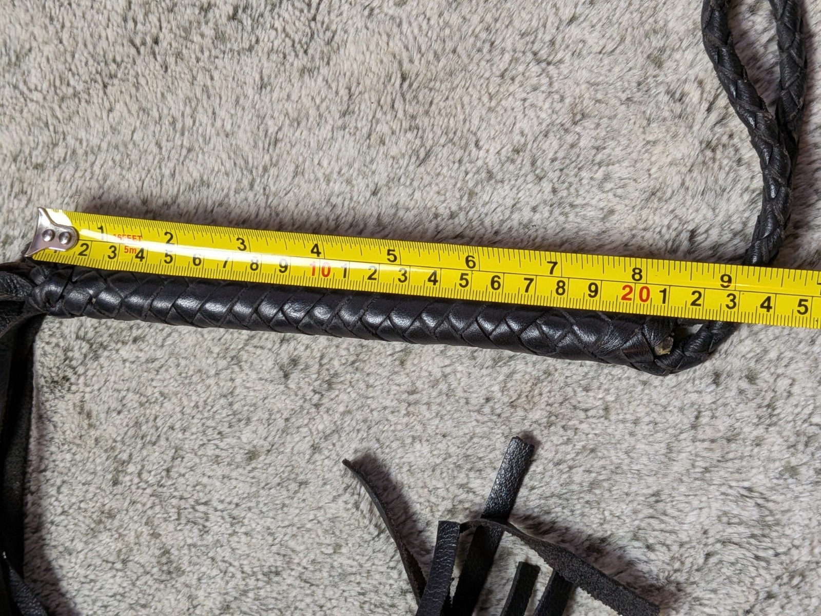 Handmade Braided Leather Whip Black Durable Western Style