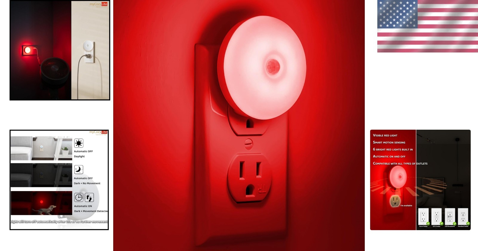 Compact Red Motion Sensor Night Lights - 2 Pack for Safe Sleep & Navigation