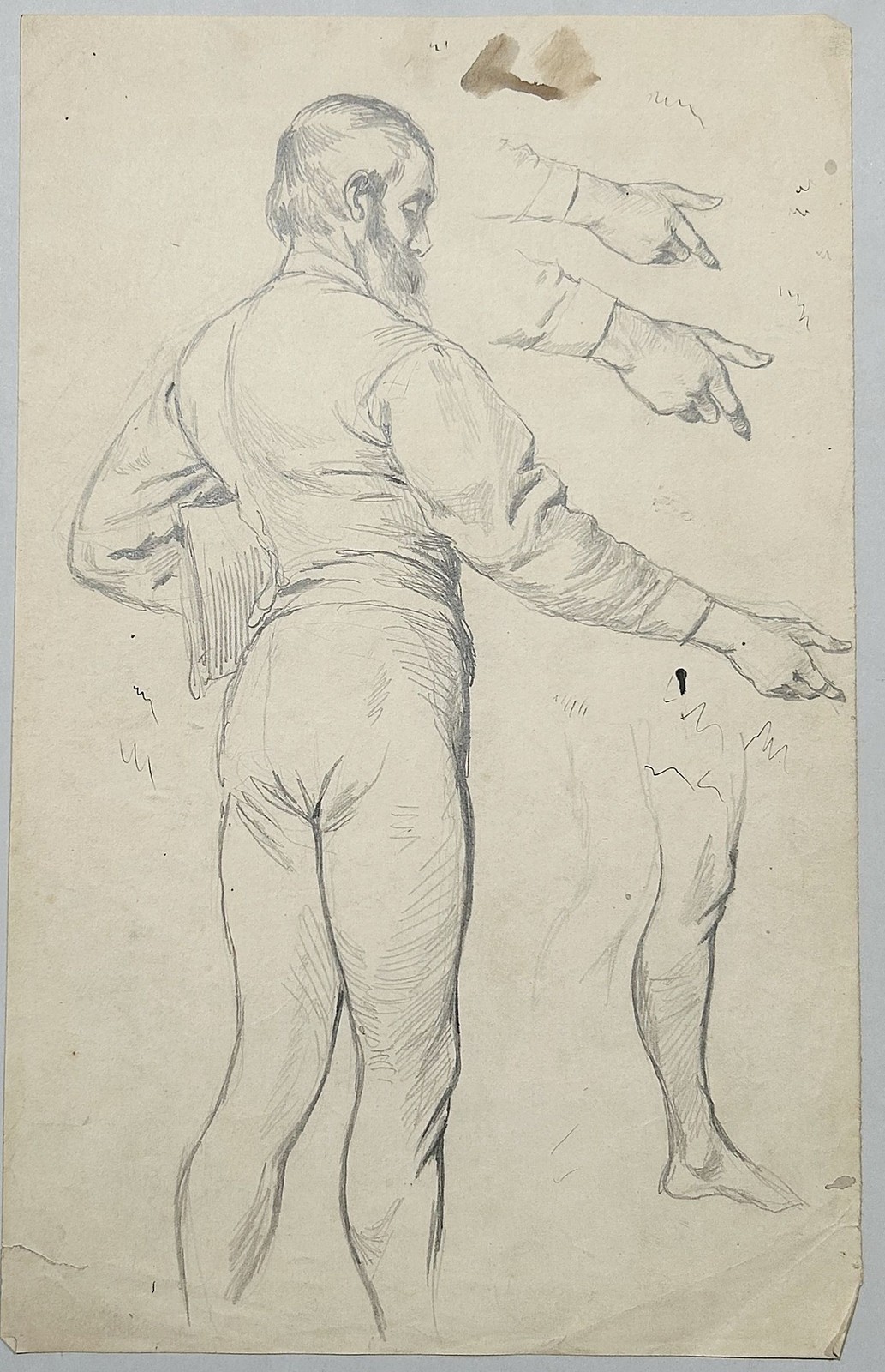 Hermann Schneider - Standing Man With Beard / Hands Drawing 1880