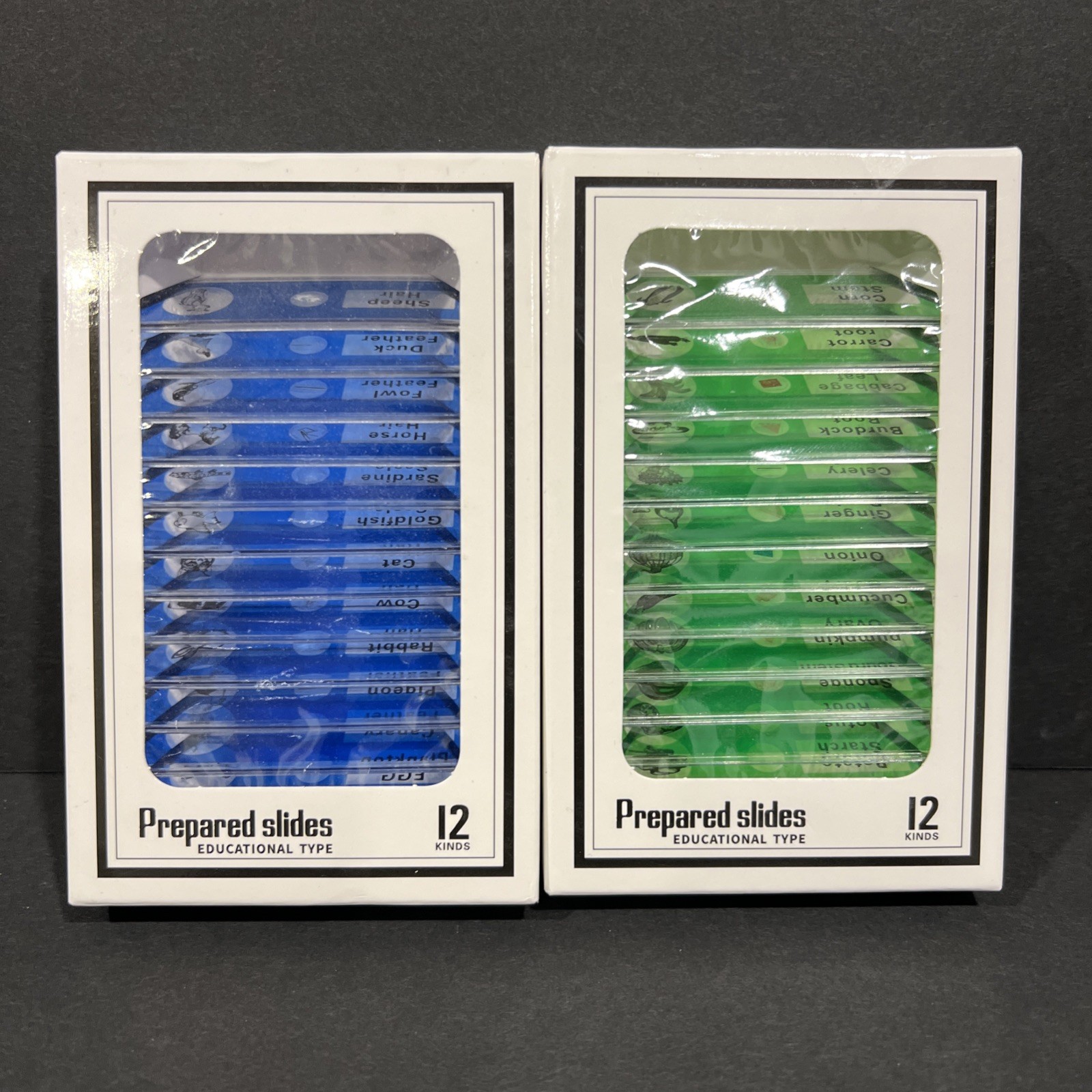 NEW 24 pcs Prepared Microscope Slides for Kids Animal Hair Veggie Plants Science