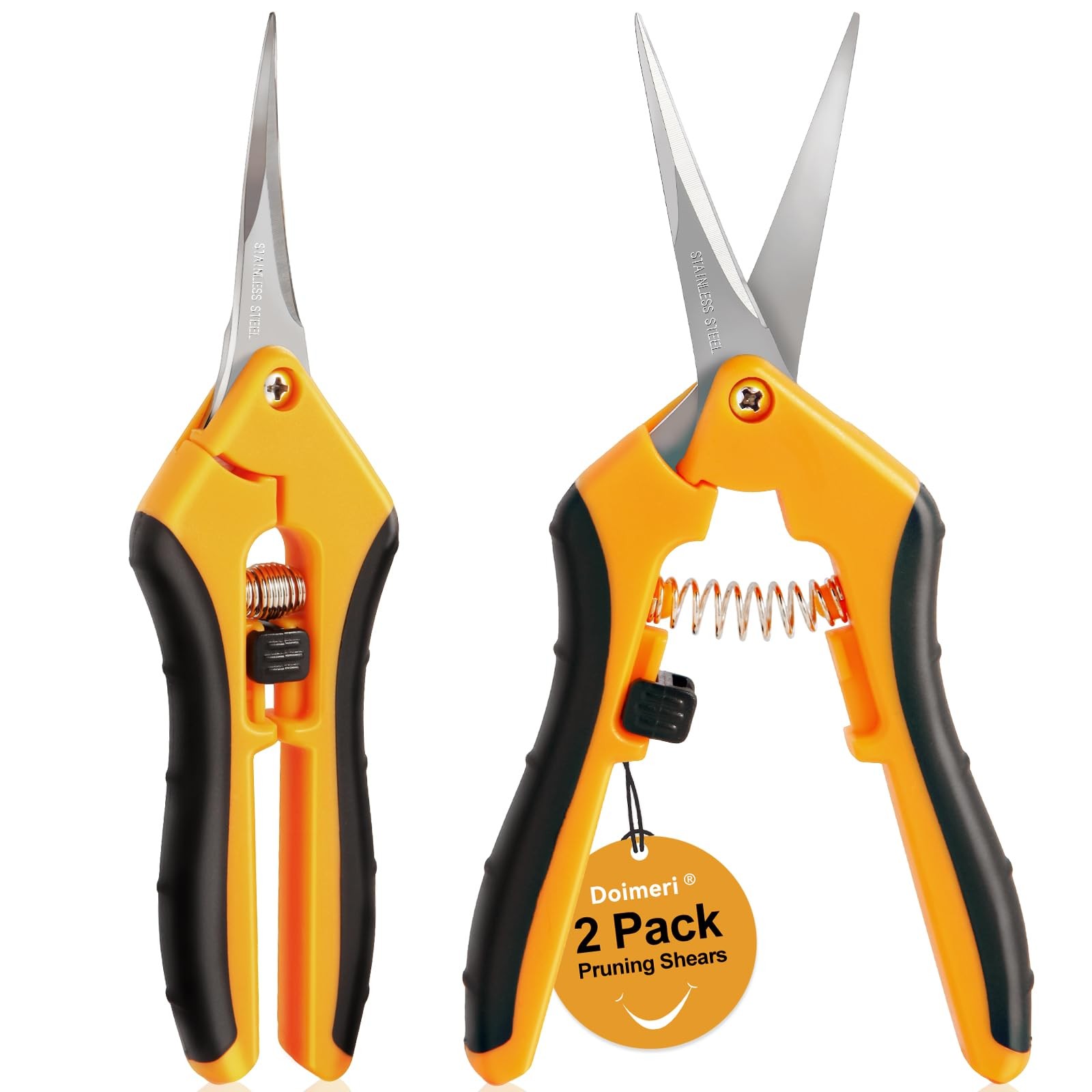 Doimeri 2 Pack Pruning Shears, 6.5” Gardening 6.7 Inches, Zinnia Yellow