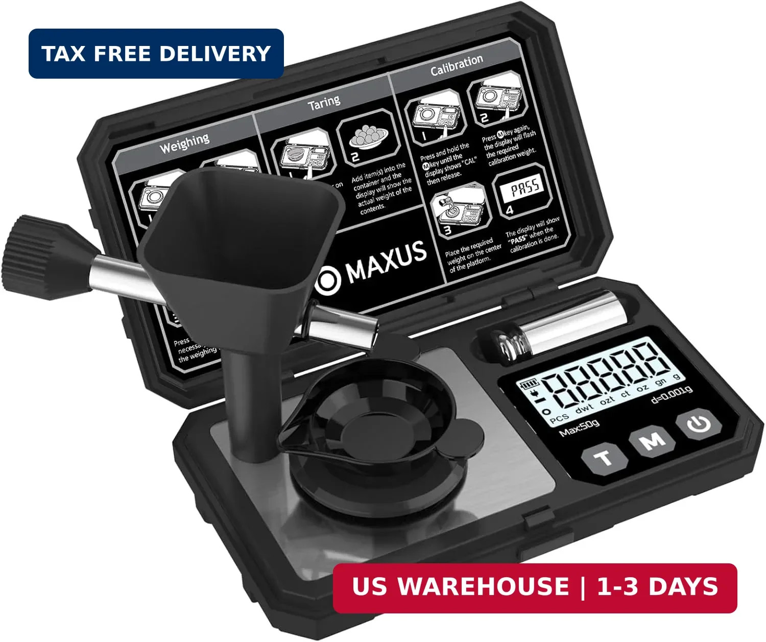 Digital Milligram Scale, 50g x 0.001g, 50g Calibration Weight | Reloading Powder