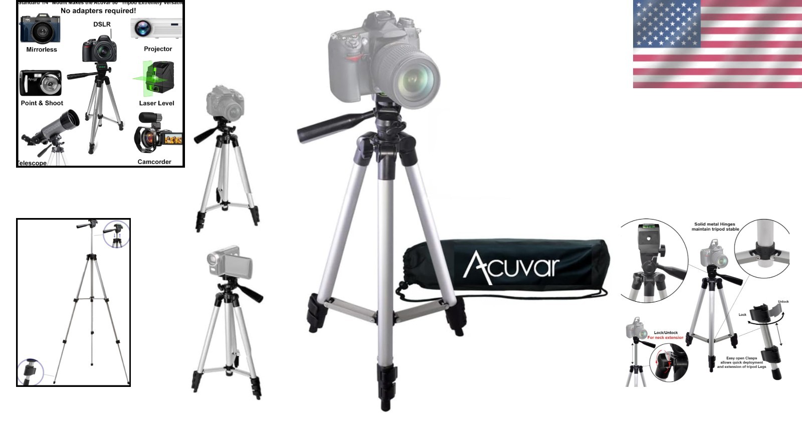 Adjustable 50-Inch Tripod for Smooth Pan & Tilt, Ideal for Content Creation