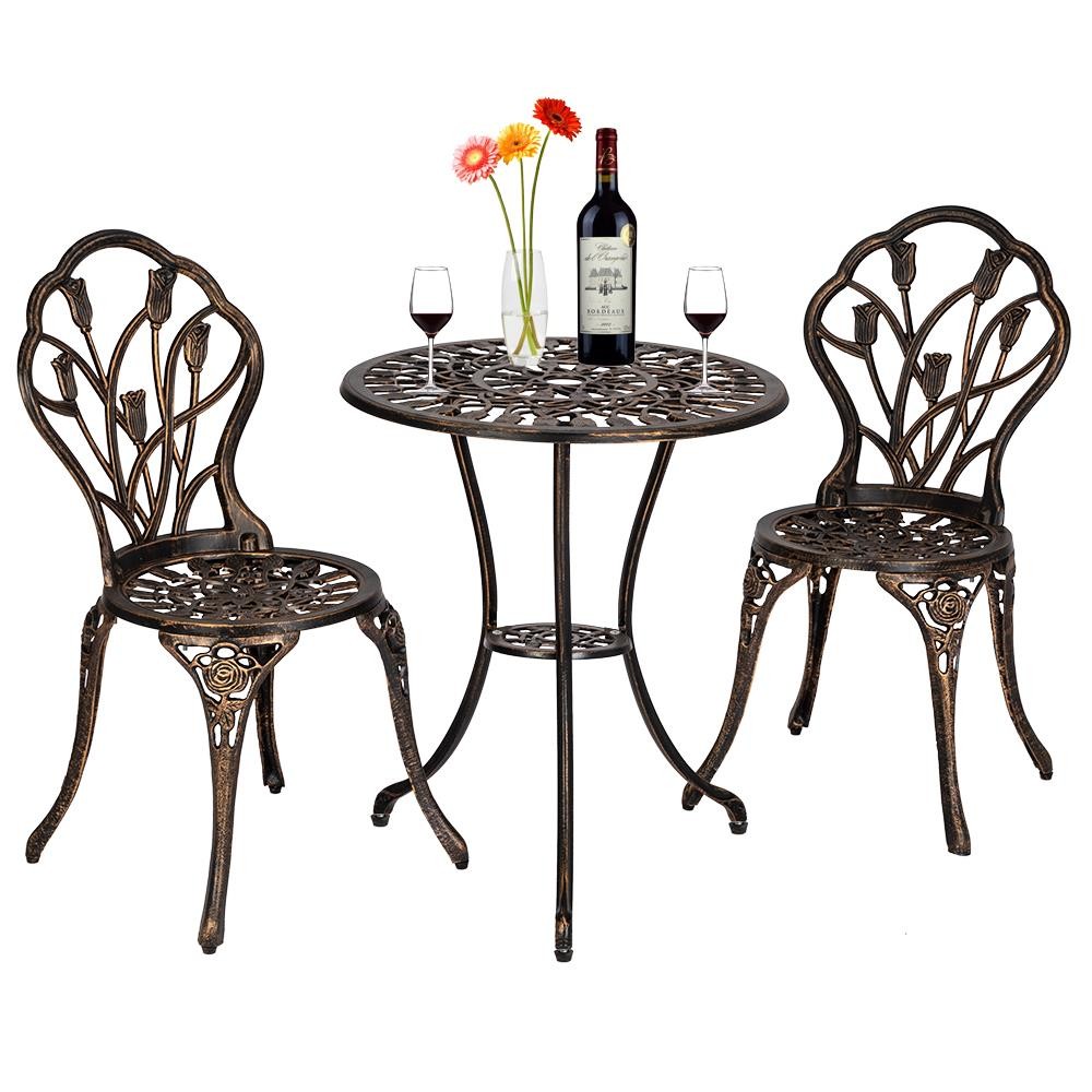 3 PCS Bistro Set Antique Outdoor Patio Furniture Leaf Design Cast Aluminum Home