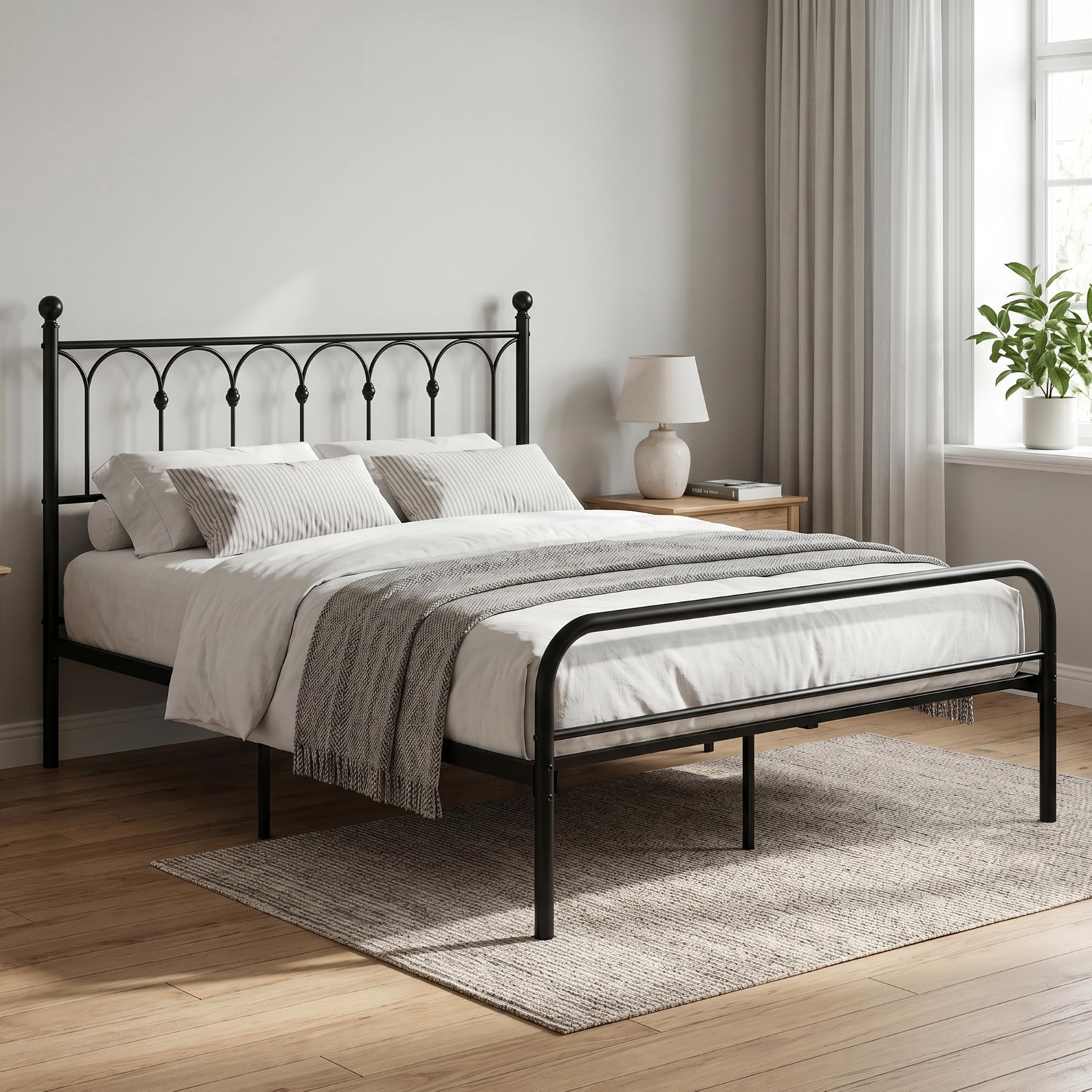 Full Size Bed Frame, Metal Platform with 11.9" Under-Bed Storage Black