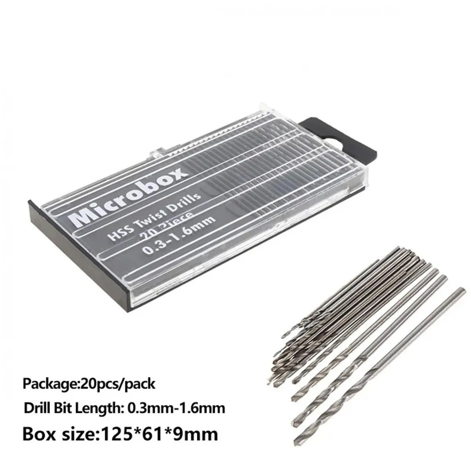 20pcs Mini Drill Bits Set 0.3-1.6mm HSS Precision Craft Tools - NEW