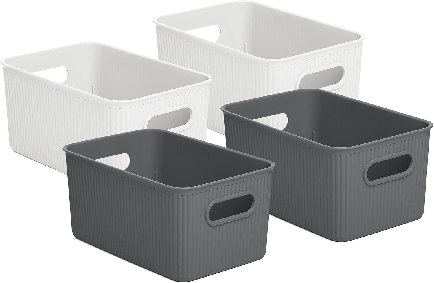 Superio Ribbed Plastic Storage Bins, White & Grey (Set of 4) Medium