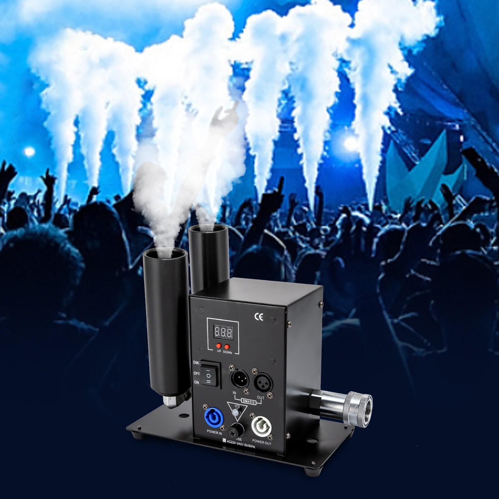 2-Nozzle CO2 Column Fog Machine CO2 Cannon Stage Smoke Effect DMX512 w/20ft Hose