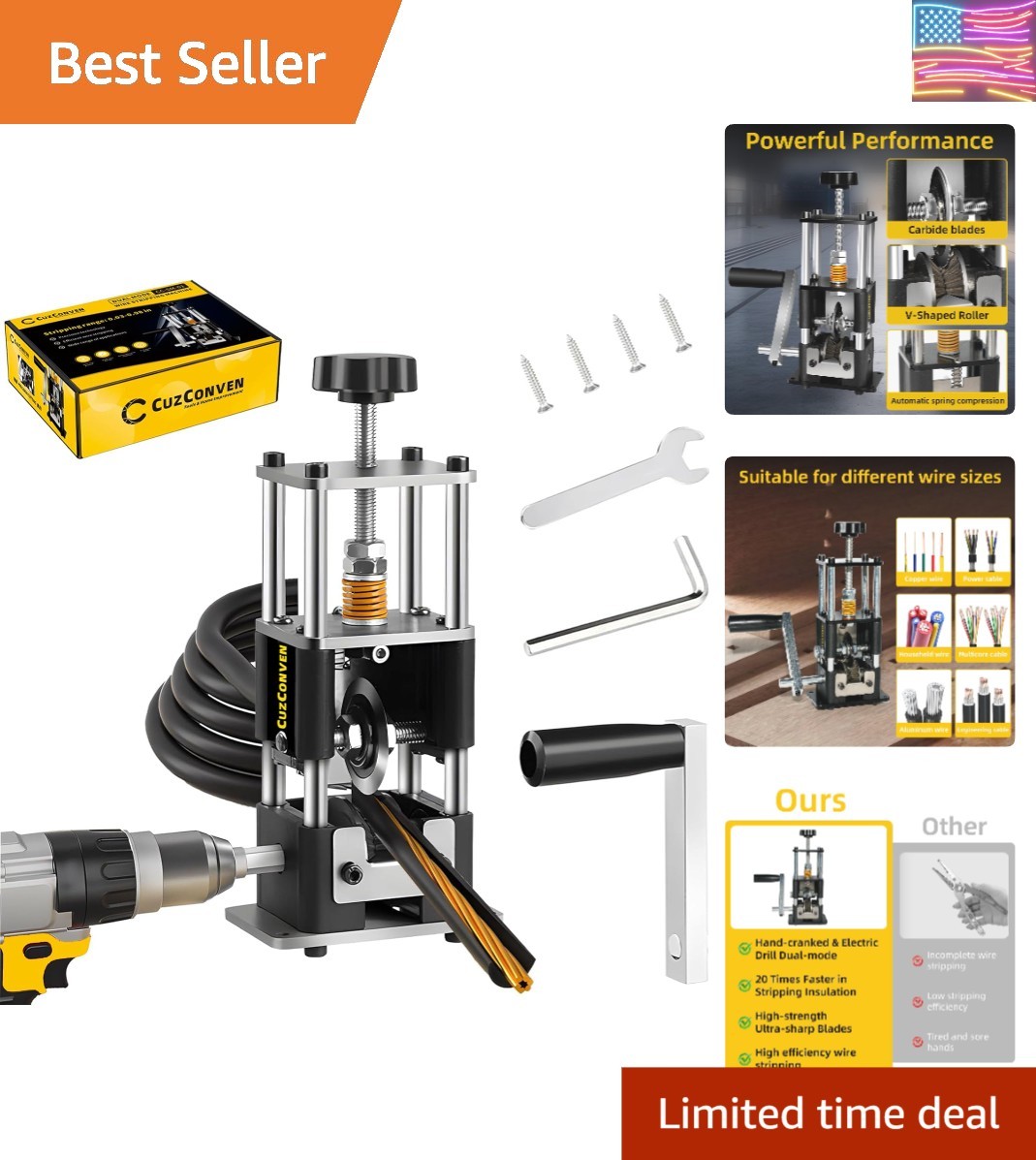 Portable Wire Stripping Machine, 0.03-1 Inch, Hand Crank Operated . .