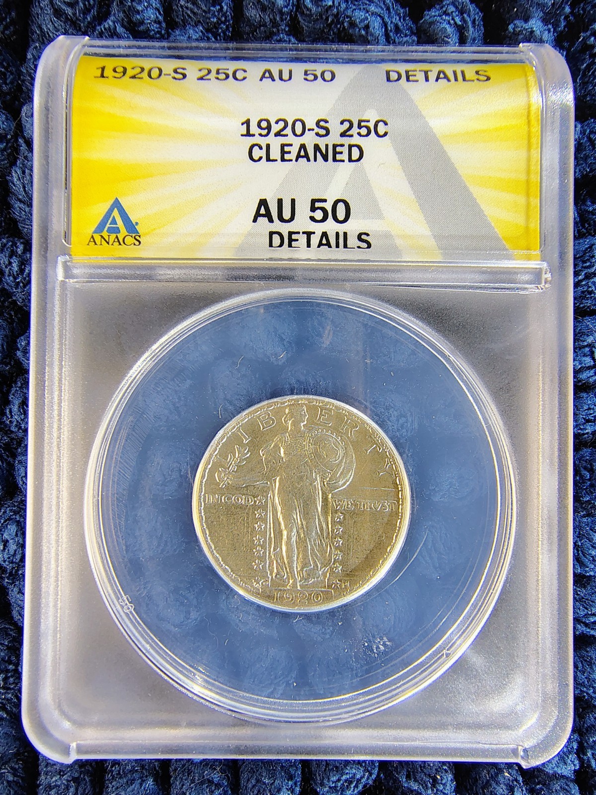 1920-S Standing Liberty Quarter 25C - San Francisco Mint - ANACS AU 50 Details