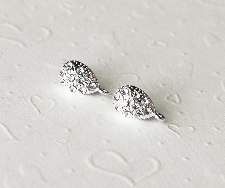 10 Teardrop Earstuds Earwire Sterling Silver Post Clear Crystal Rhinestone EF004