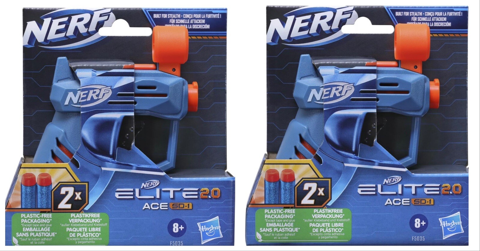 2 Nerf Elite 2.0 Ace SD-1 Blaster and 2 Official Nerf Elite Darts Onboard 1-Dart