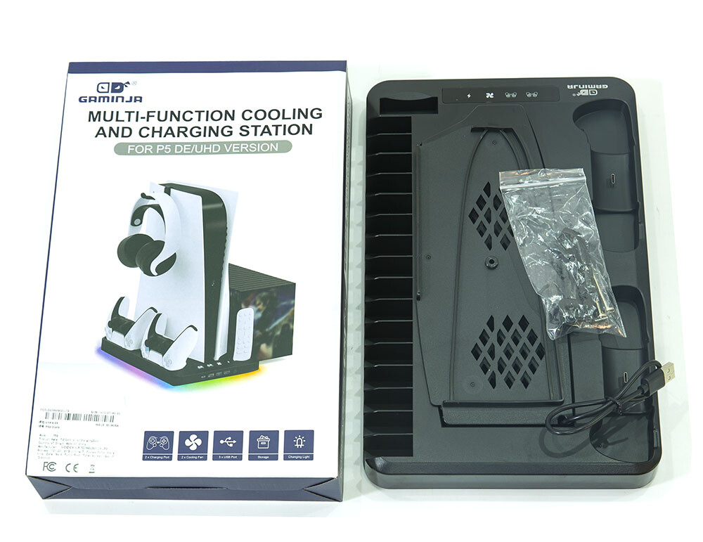 For PS5 Console Dual Controller Charger Charging Dock Station Cooling Fan