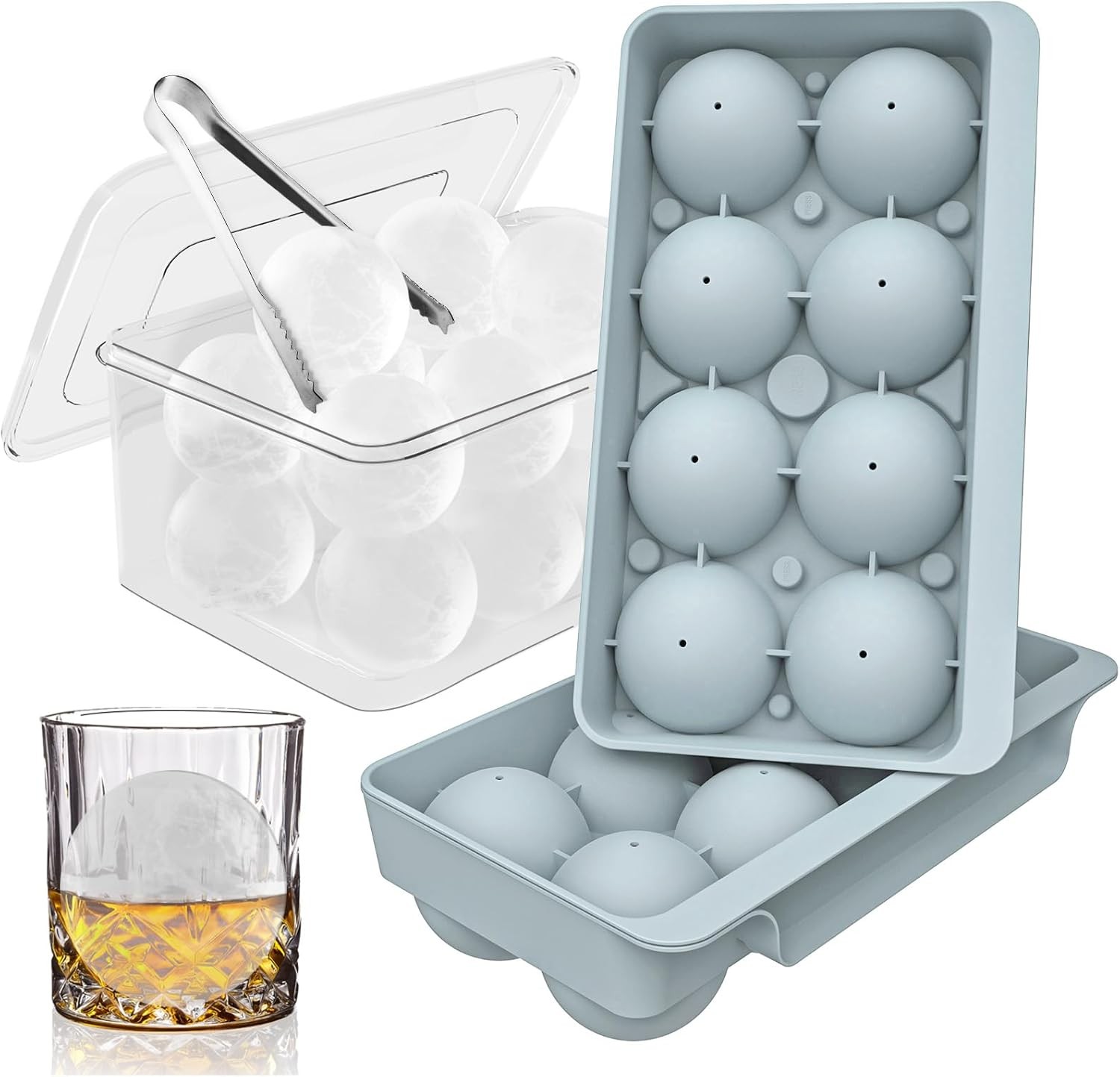 WIBIMEN Large Ice Cube Molds, Big Round Whiskey Ice Cube Trays for Freezer, Easy