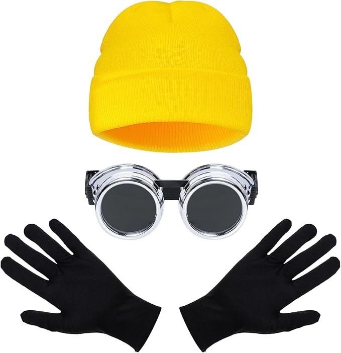 3Pcs  Costume Accessories Goggles Yellow Beanie Hat Black Gloves Set for Cosplay