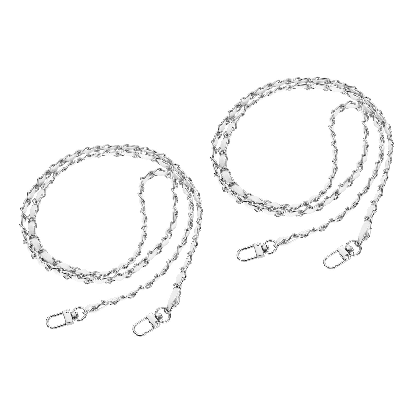 2Pcs 47" Purse Chain Strap with Buckle for Bags(White, Silver)
