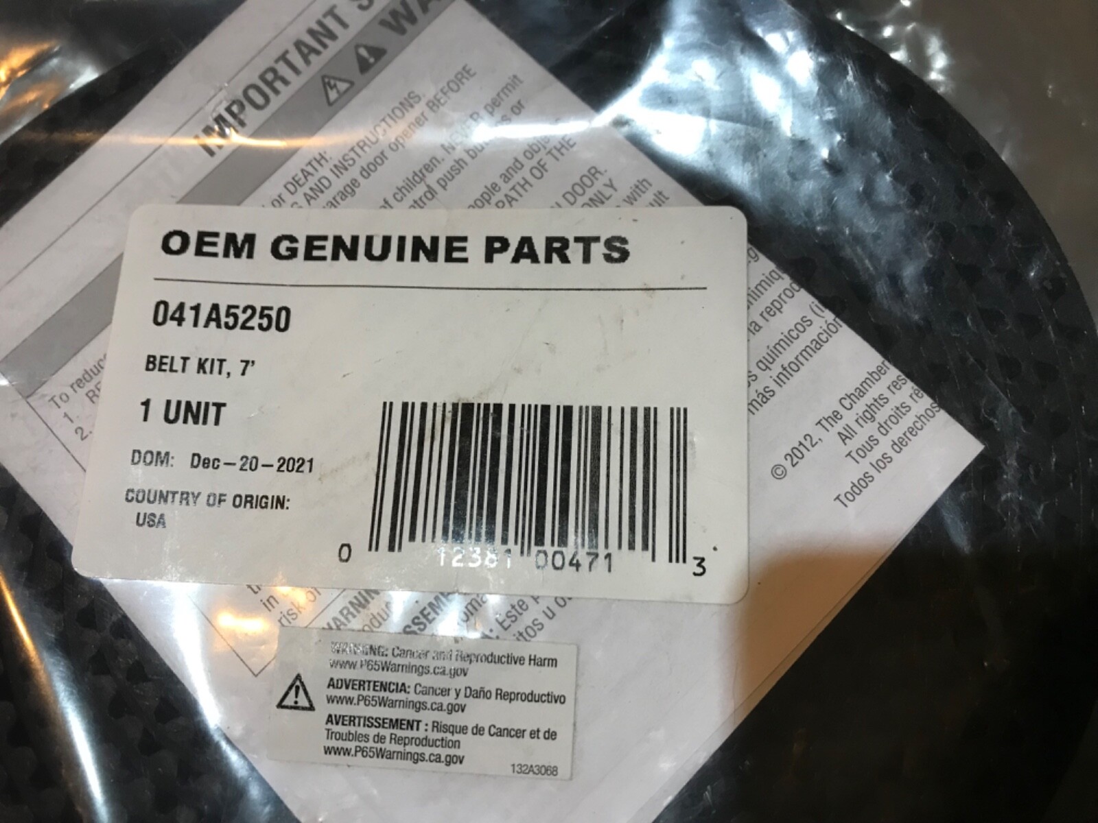Genuine NEW Chamberlain Garage Door Opener Replacement Belt 001A7904-2  001A50-7