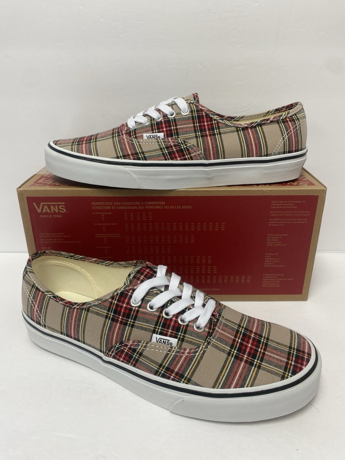 VANS M 11 Authentic Classic Skate Shoes Tan Plaid New In Box!