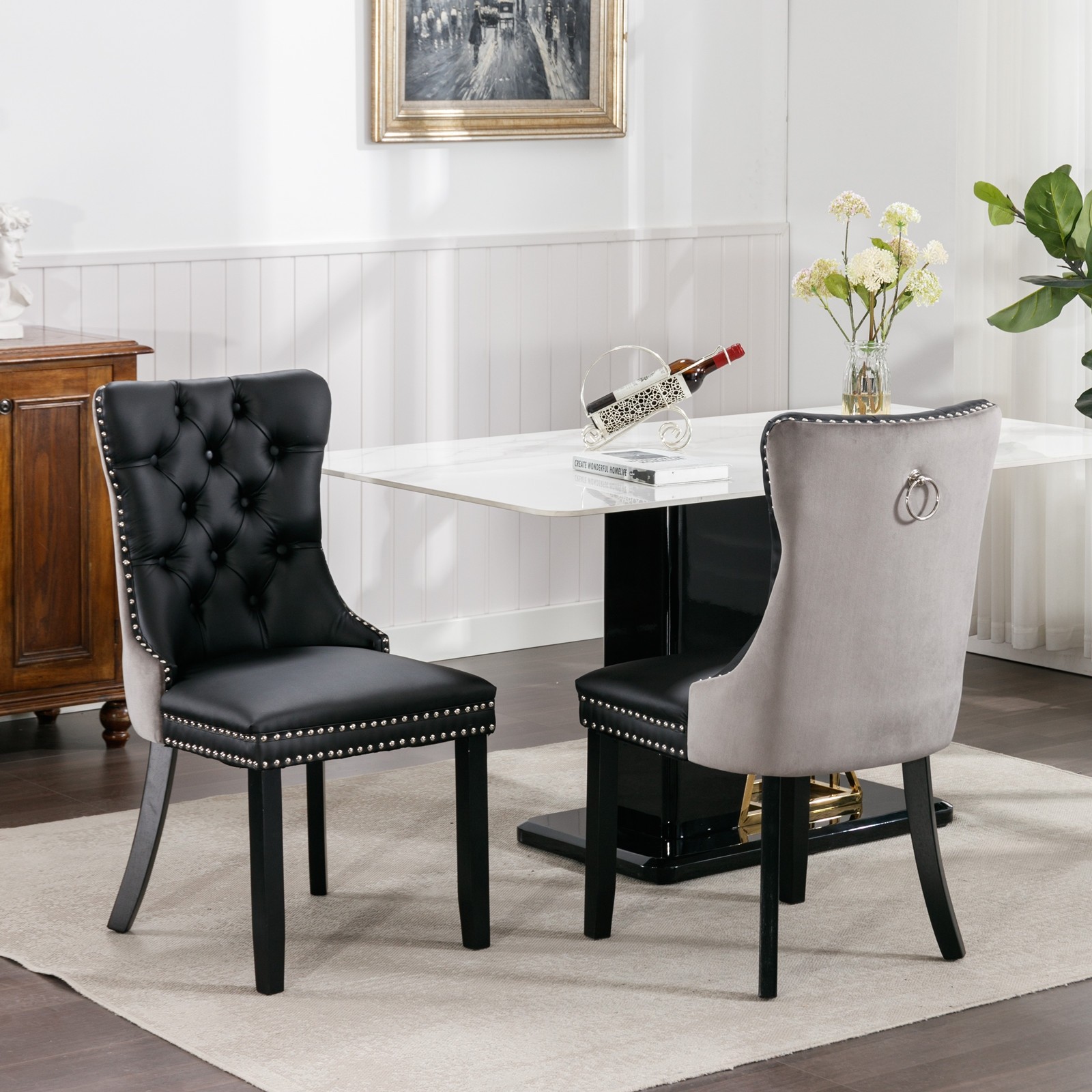 A&A Nikki  Modern Tufted Solid Wood PU & Velvet Upholstered Sofa