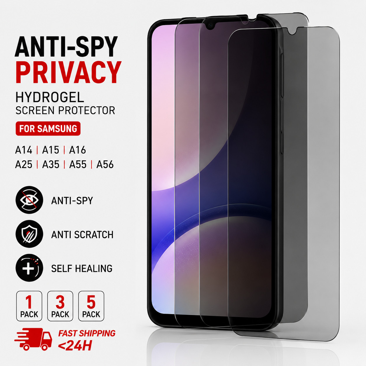 Samsung A14 A15 A16 A25 A35 A55 A56 Screen Protector Anti-Spy Privacy Hydrogel