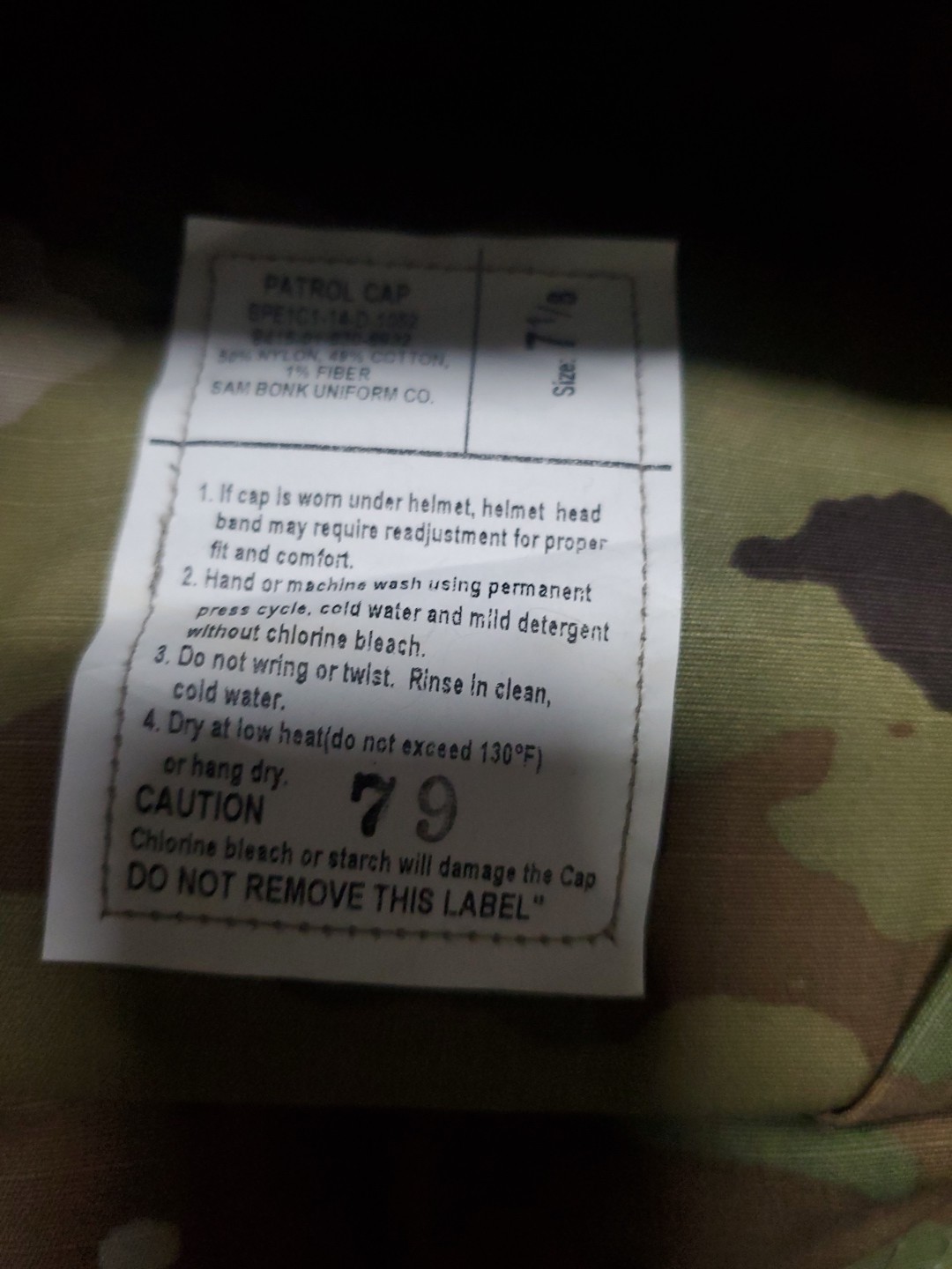 US Military Issue Multicam OCP Camouflage Patrol Cap Hat Size 7 1/8
