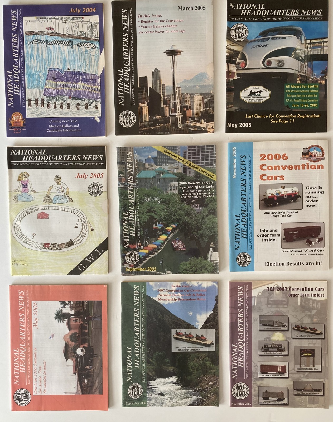 Lot of 9 NATIONAL HEADQUARTERS NEWS Train Collectors Association 2004~2006