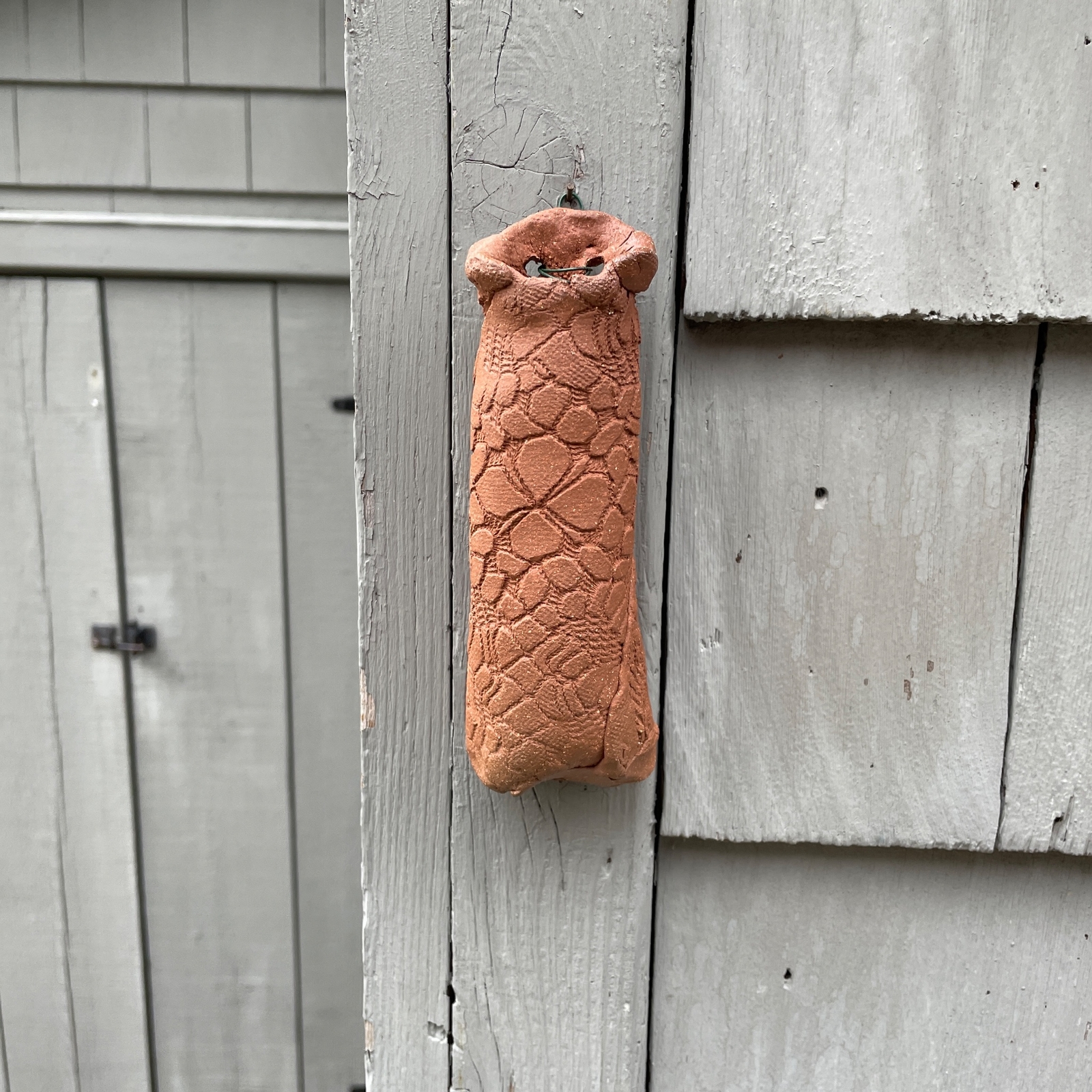 6" Primal Rolled Raw Surface Terra Cotta Pottery Clay Rustic Wall Vase