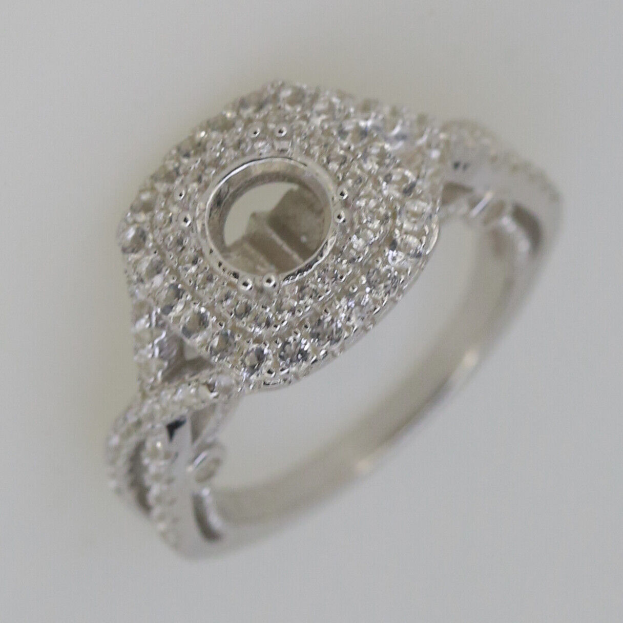 Sterling Silver Semi Mount Ring Setting Round RD 6.5x6.5mm Halo Engagement Ring