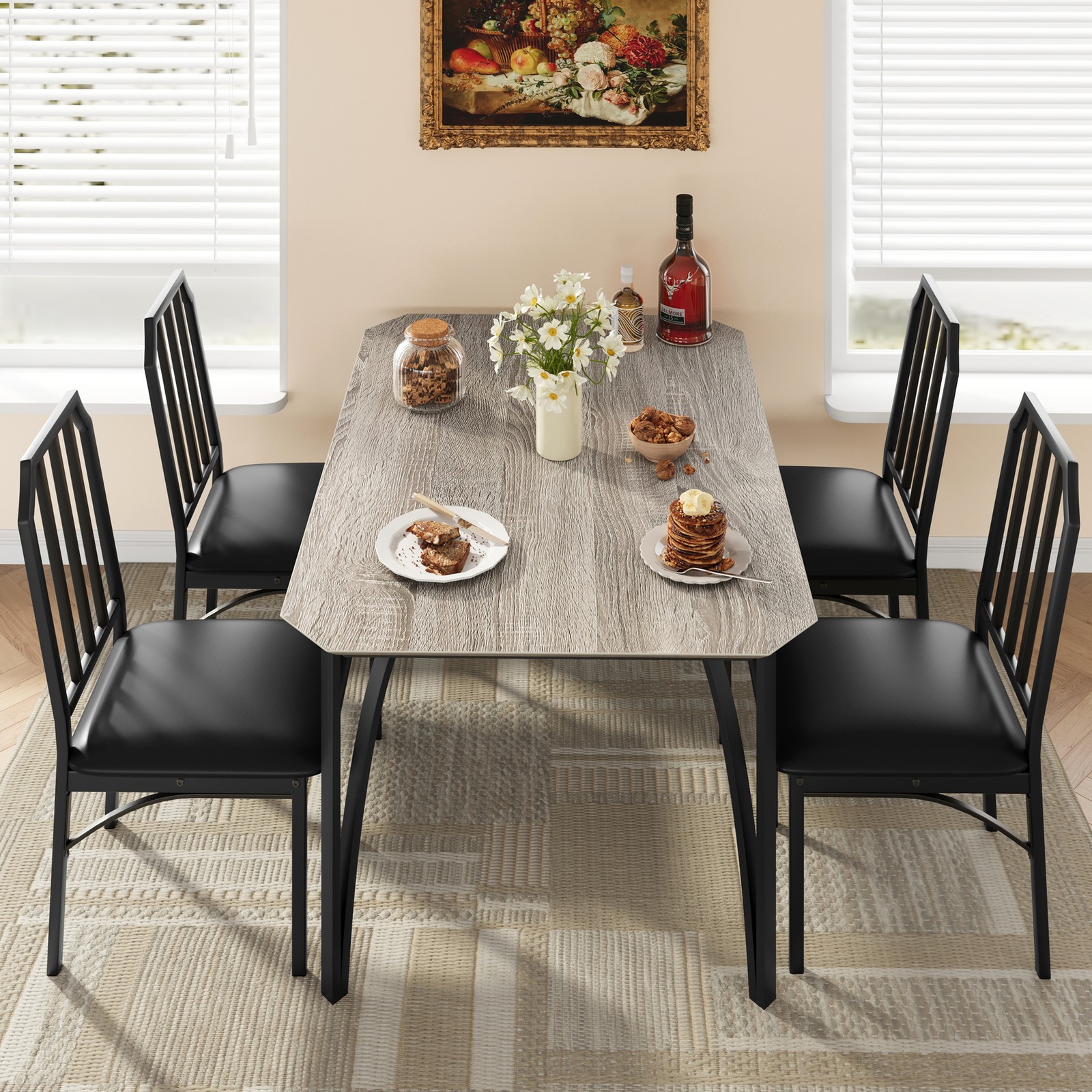 5 Piece Dining Table Set for 4 Home Dinette Table Kitchen Table and 4 Chairs