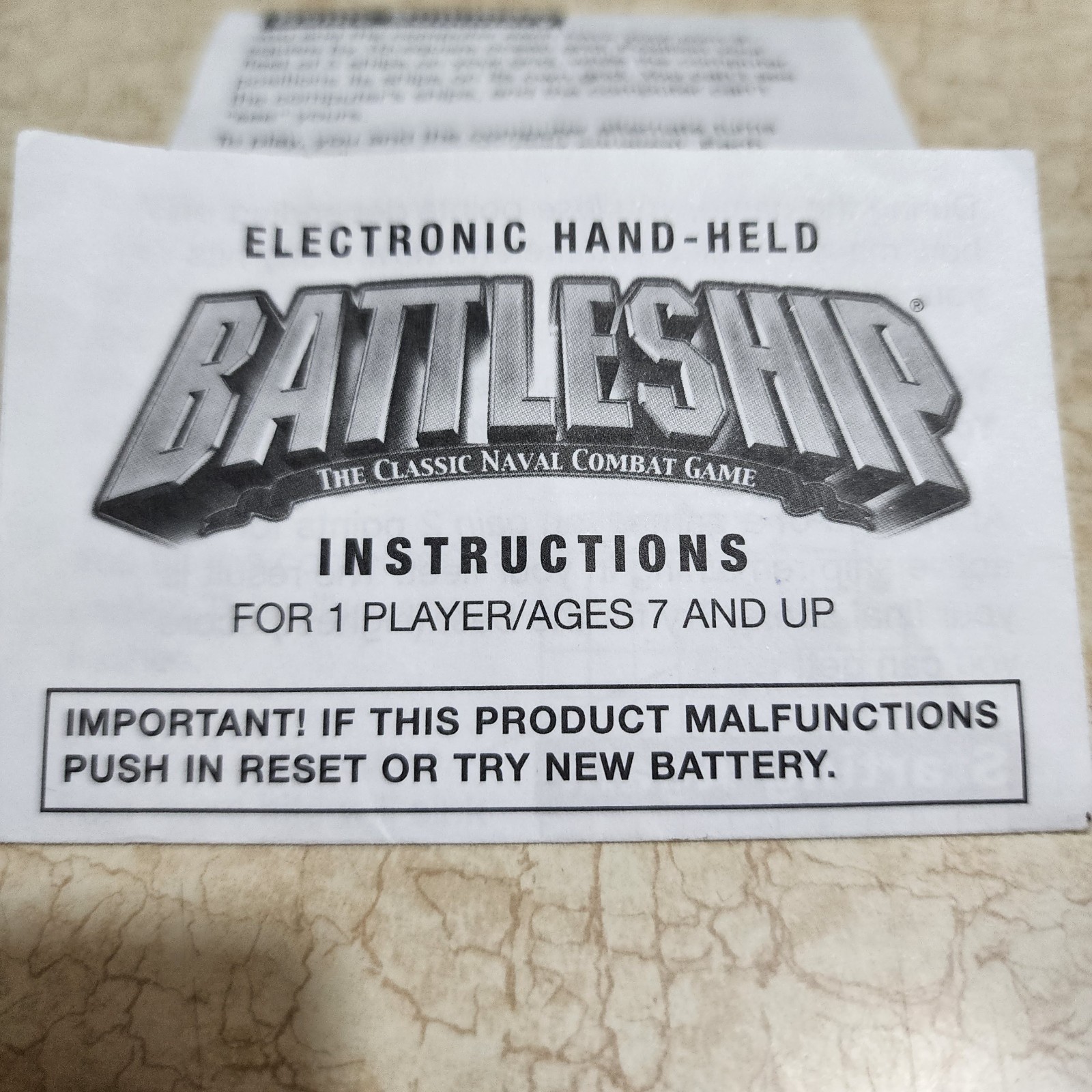 Original 2002 MB Electronic Handheld Battleship Instruction Manual Only