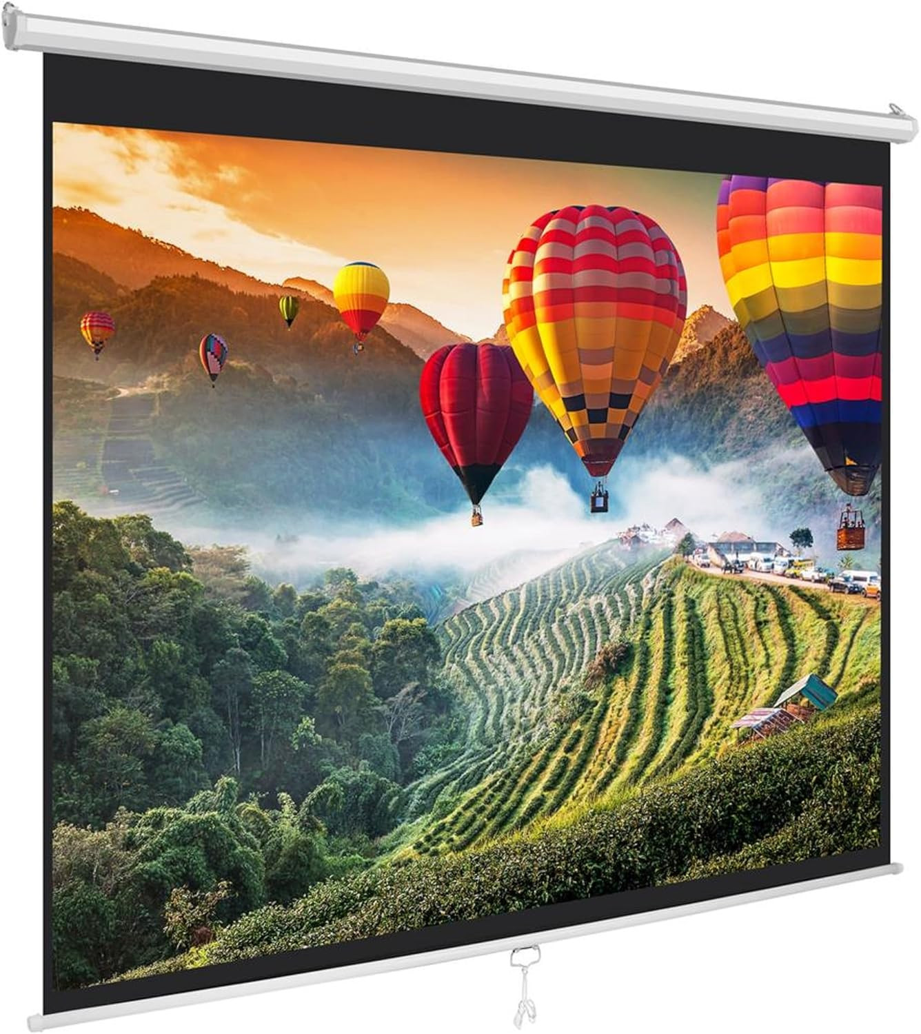 84-Inch Manual Pull-Down Projector Screen with Adjustable Height & Black Border