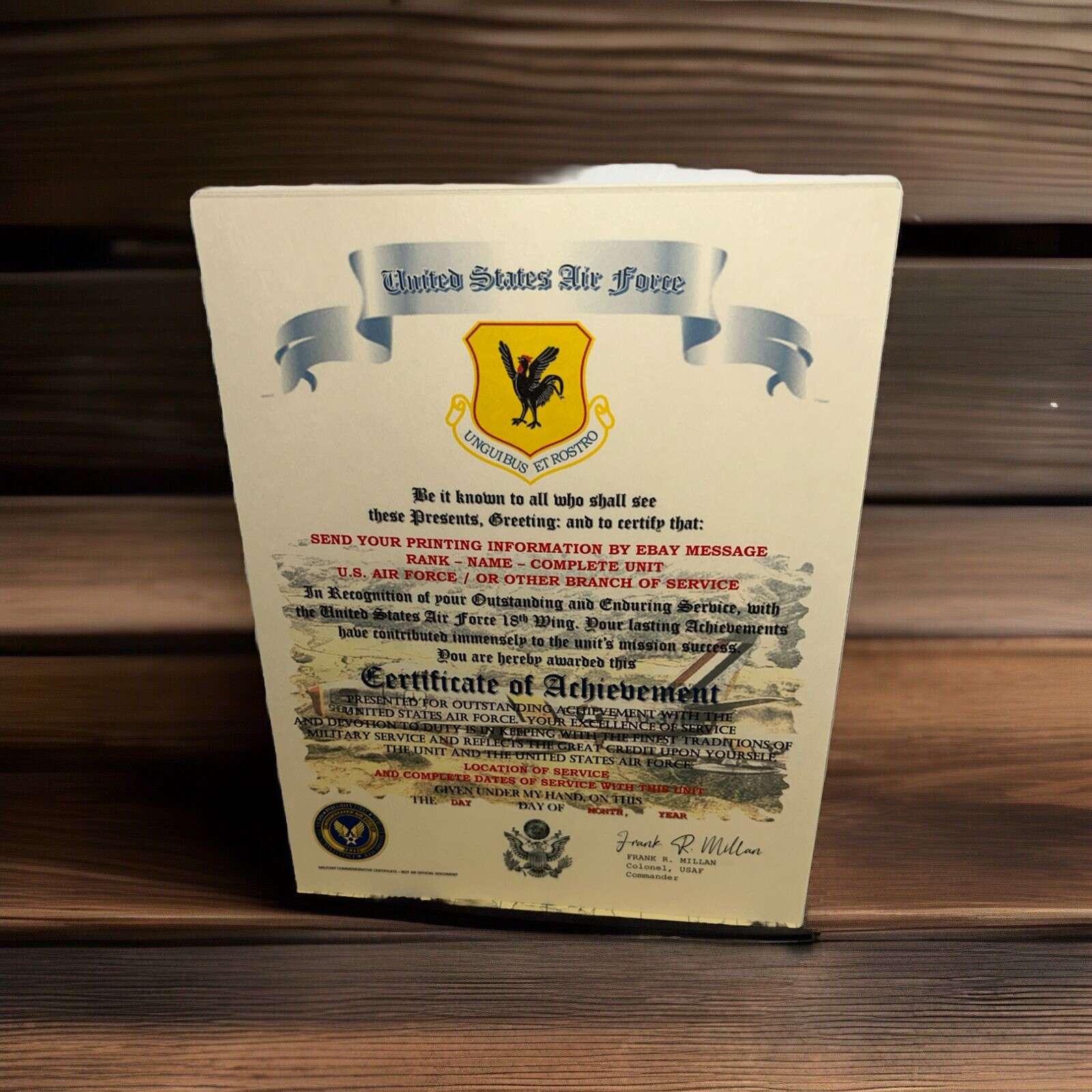 U.S.A.F. / AIR FORCE 18TH WING - CERTIFICATE OF ACHIEVEMENT