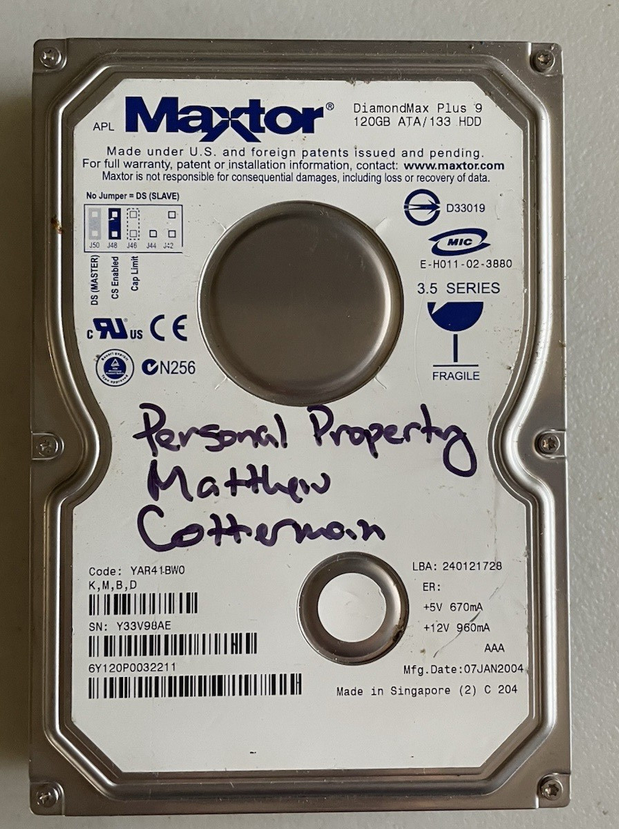 Hard Drive IDE Disk Maxtor DiamondMax Plus 9 120GB ATA 240121728 E-H011-02-3880