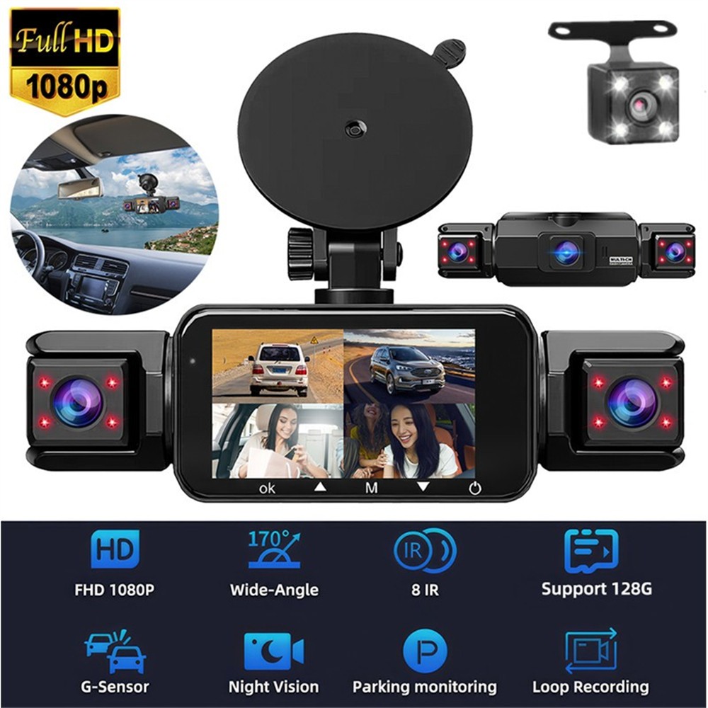 360° Dash Cam Front & Rear Inside 4 Channel FHD 1080P Recorder Camera w/G-Sensor