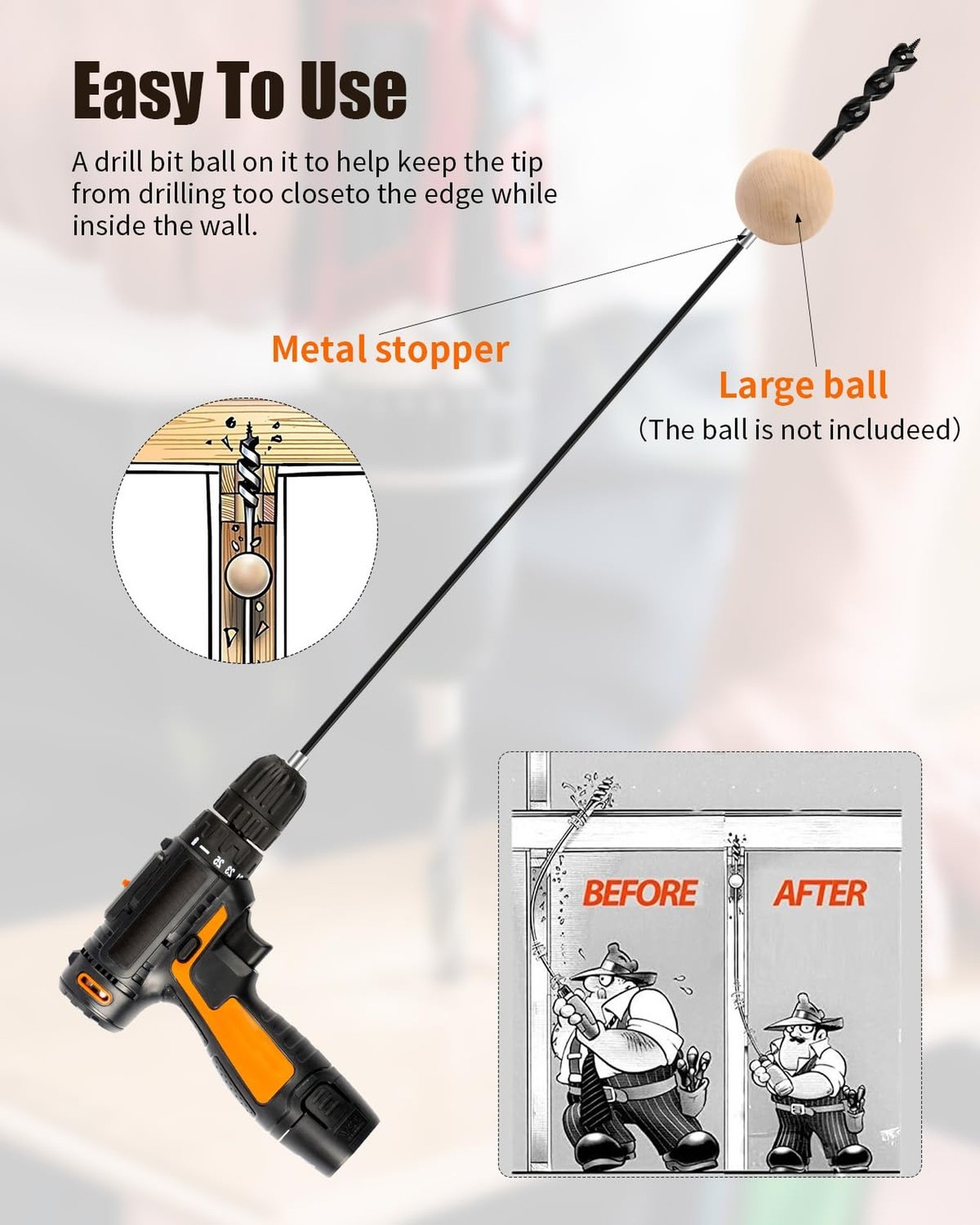 Flexible Drill Bit for Wire Pulling, 3/4 Inch x 54 Inch Extended Installer Dr...