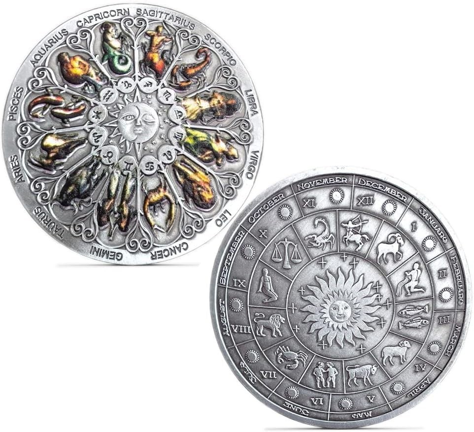 Twelve Constellations Colorful Lucky Challenge Coins Zodiac Collectible Set
