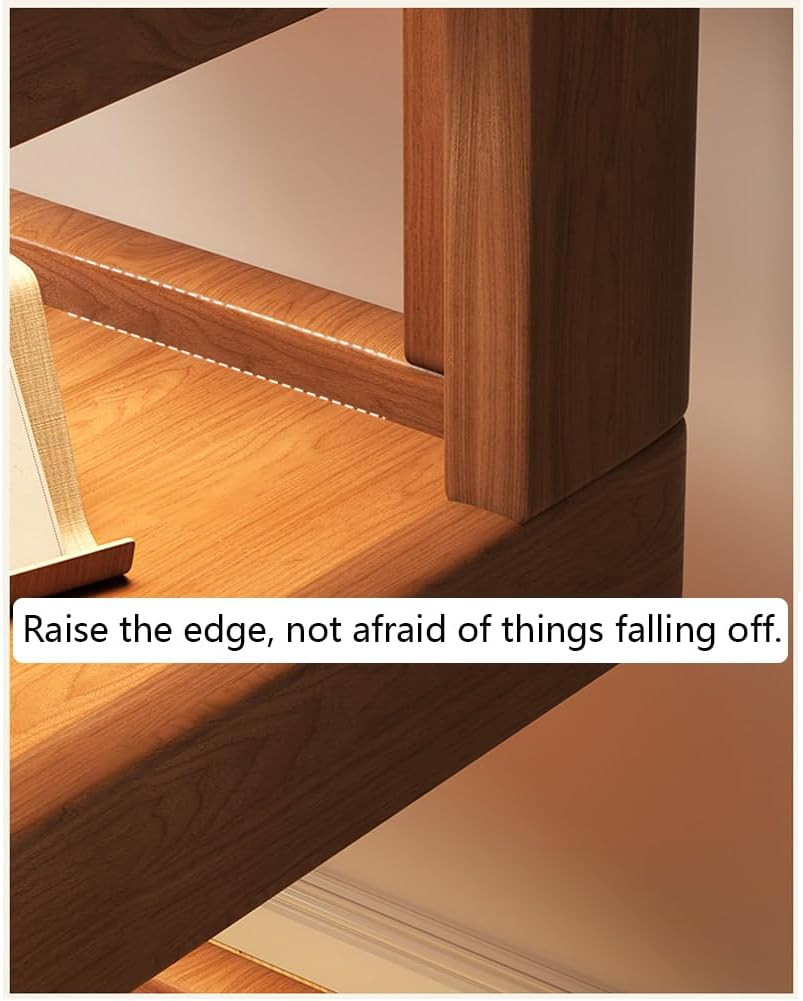 Walnut 3-Tier Solid Wood Nightstand, Modern Open Bedside Side Table 13.7"