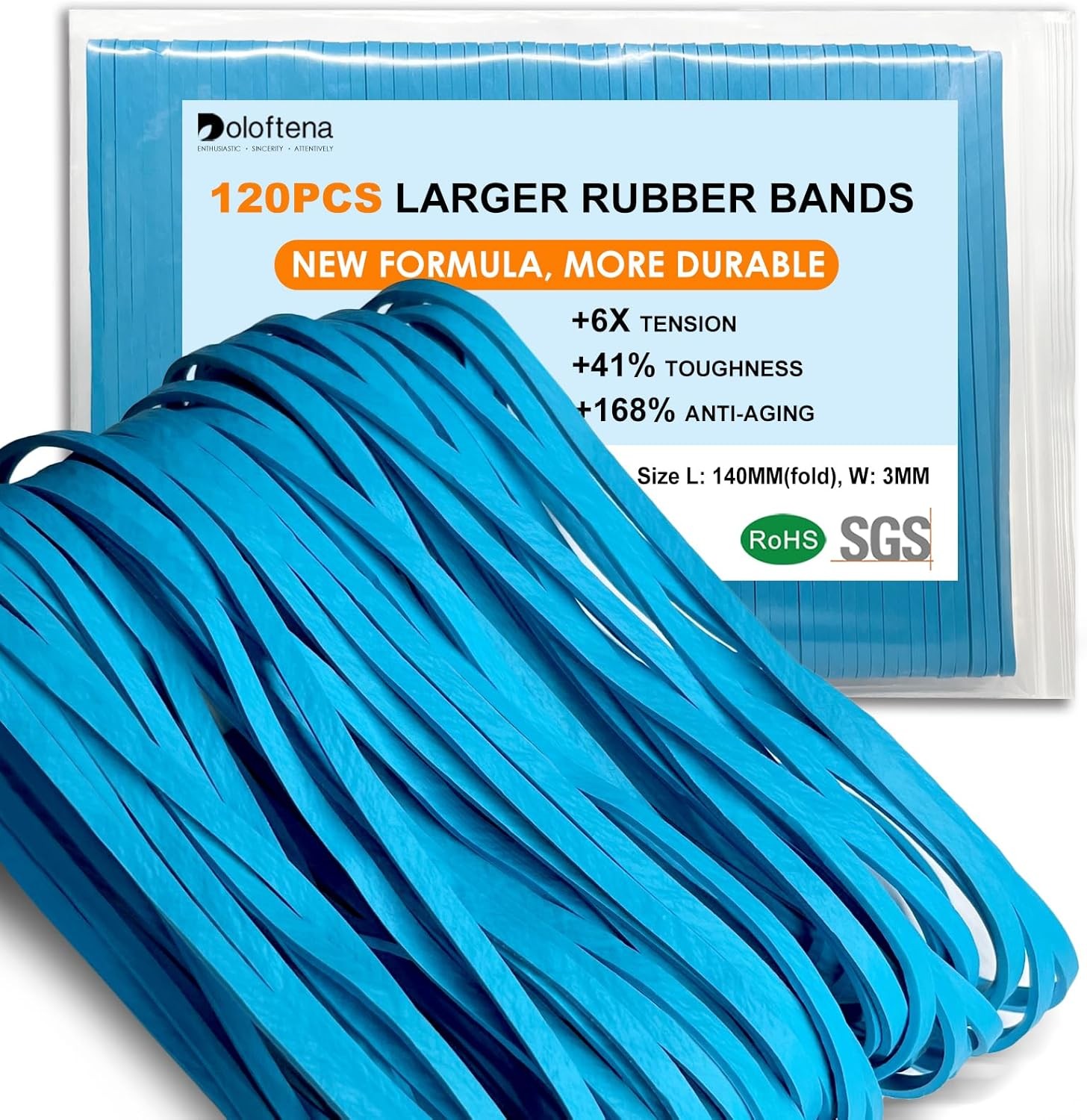Large Heavy Duty Rubber Bands, 120 Pcs, 5.5 Inch Upgrade Strong Elastic Blue