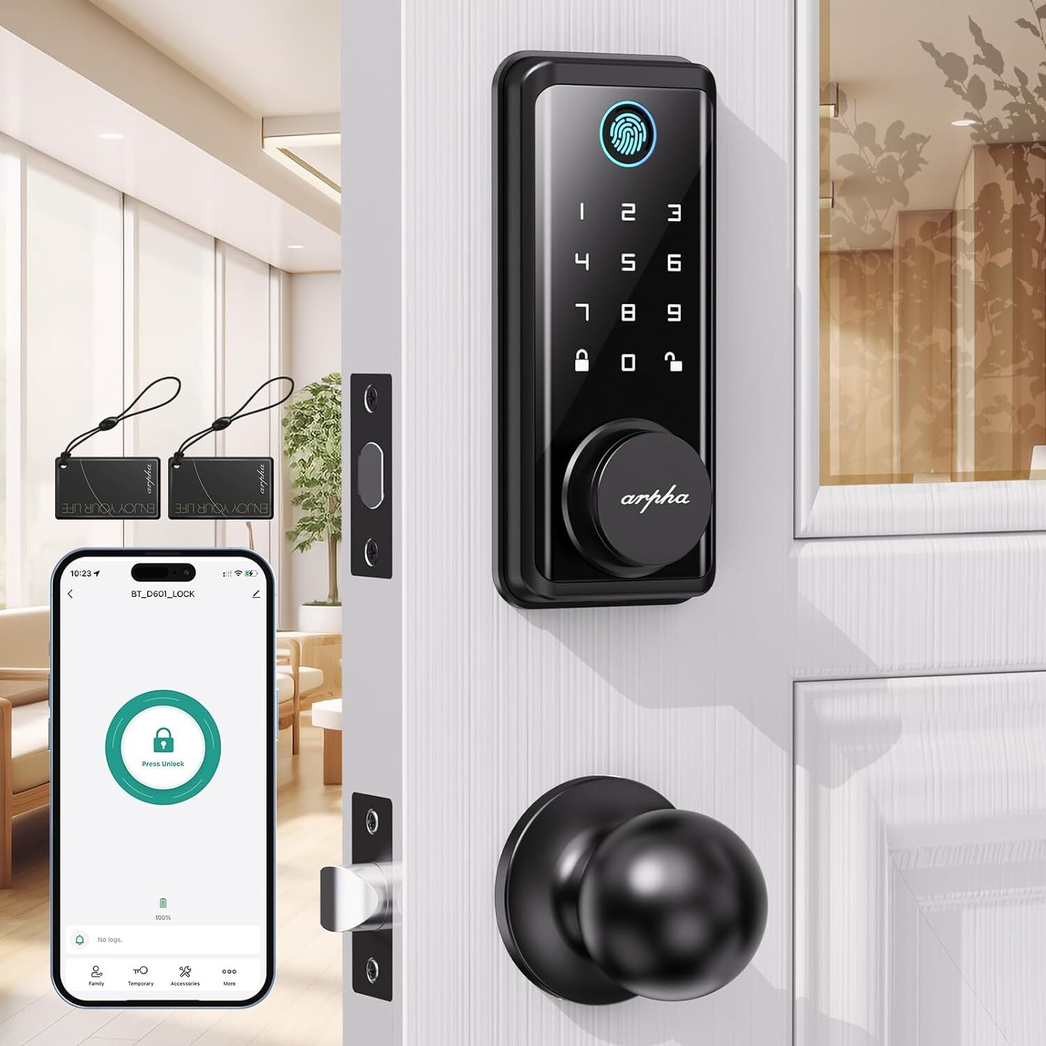 ARPHA Keyless Entry Smart Door Lock+Handle Fingerprint Deadbolt App Auto Lock