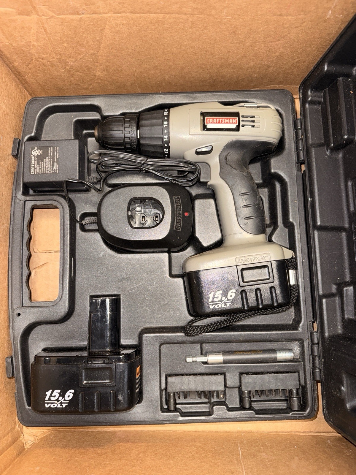 Craftsman 15.6V Cordless Drill Driver Kit 2 Batteries Charger Case 315.114630