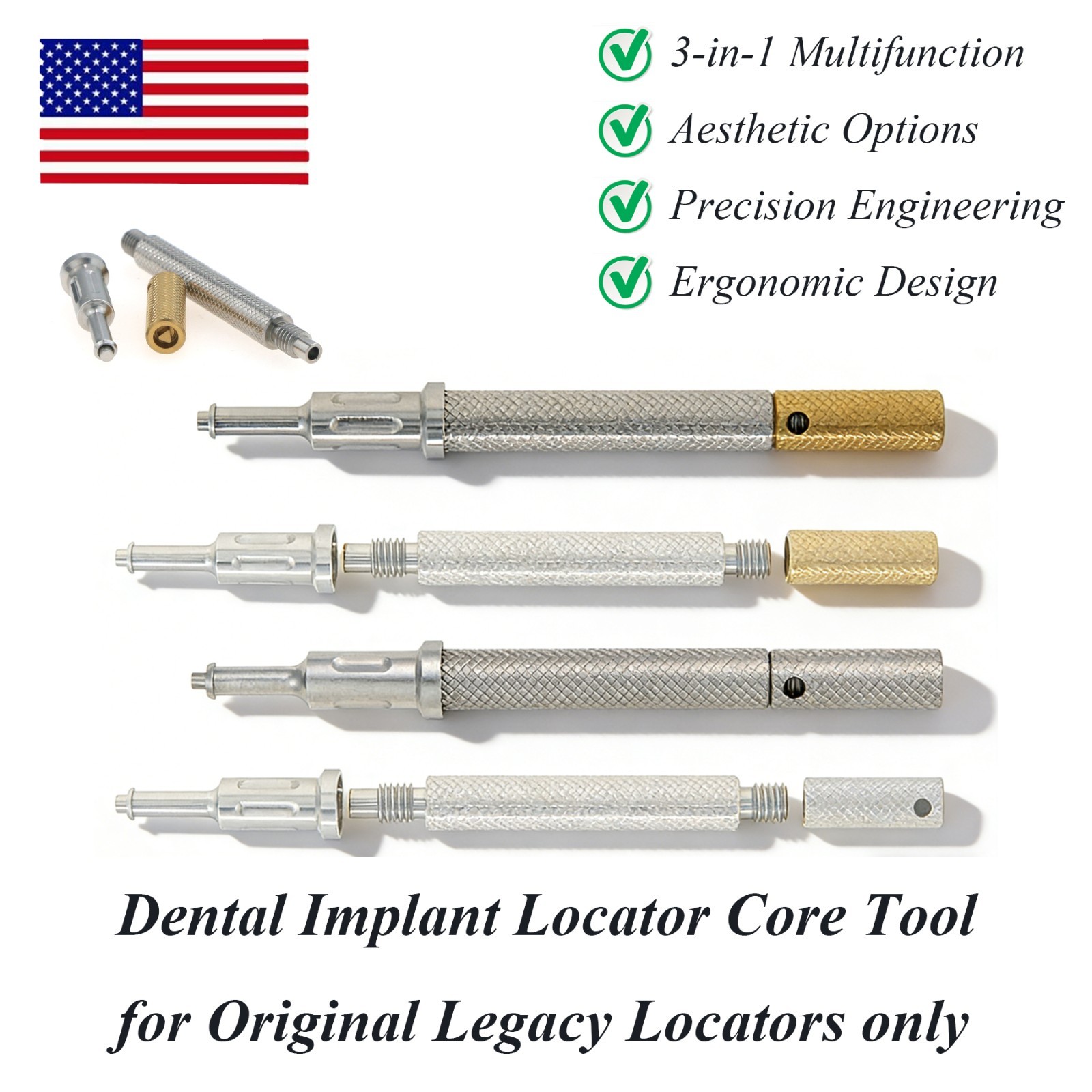 US Overdenture Attachment Locator Remove Core Tool 3-in-1 Multifunction