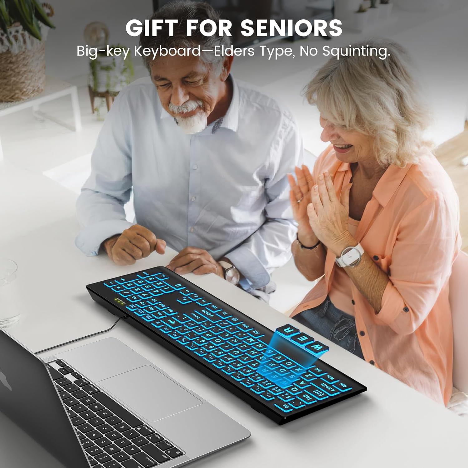 Large Print Backlit Keyboard, Wired USB Lighted Computer Keyboard