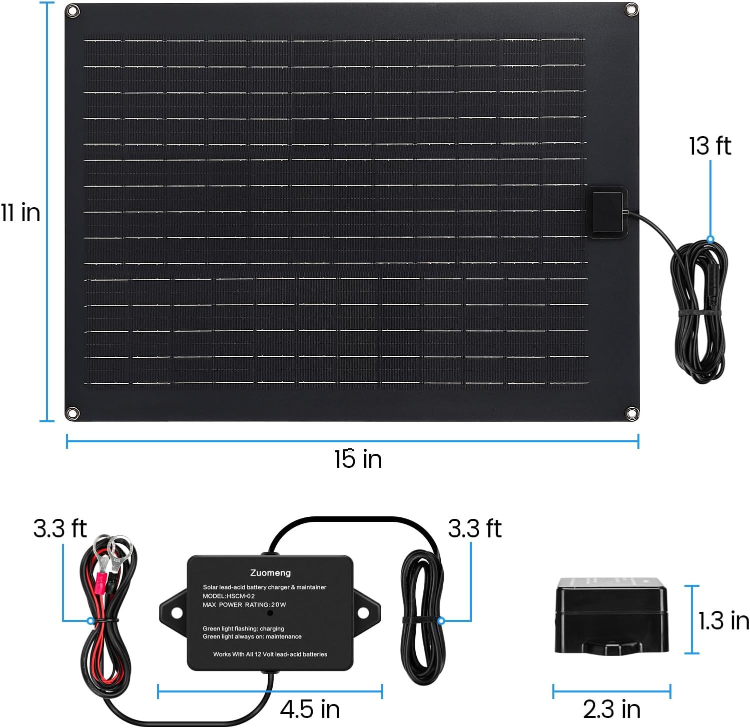 Solar Battery Charger Maintainer, 20W Solar Panel Kit for Dump Trailer Built-In