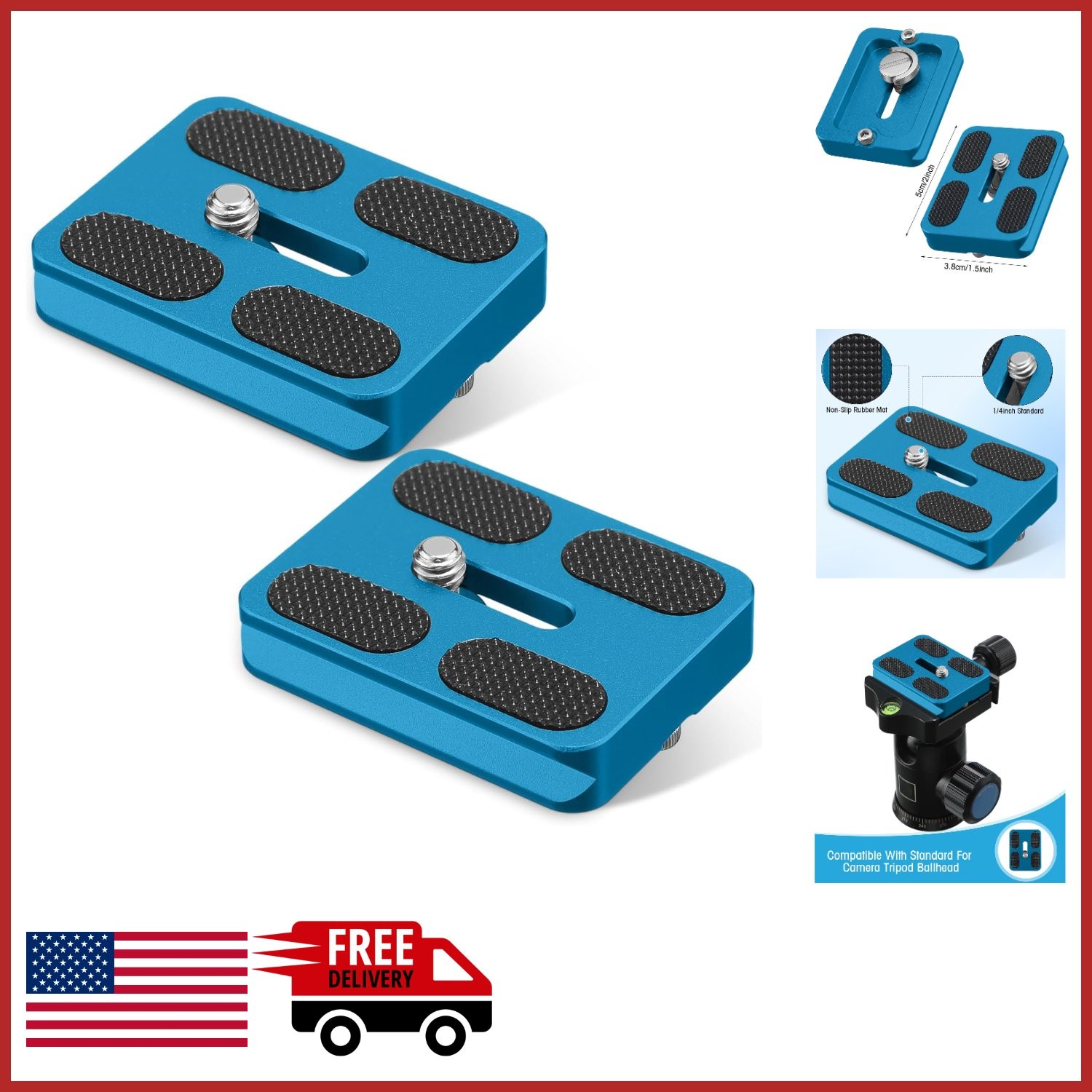 Quick Release Camera Mount Plate for Tripod with Anti-slip Design Blue