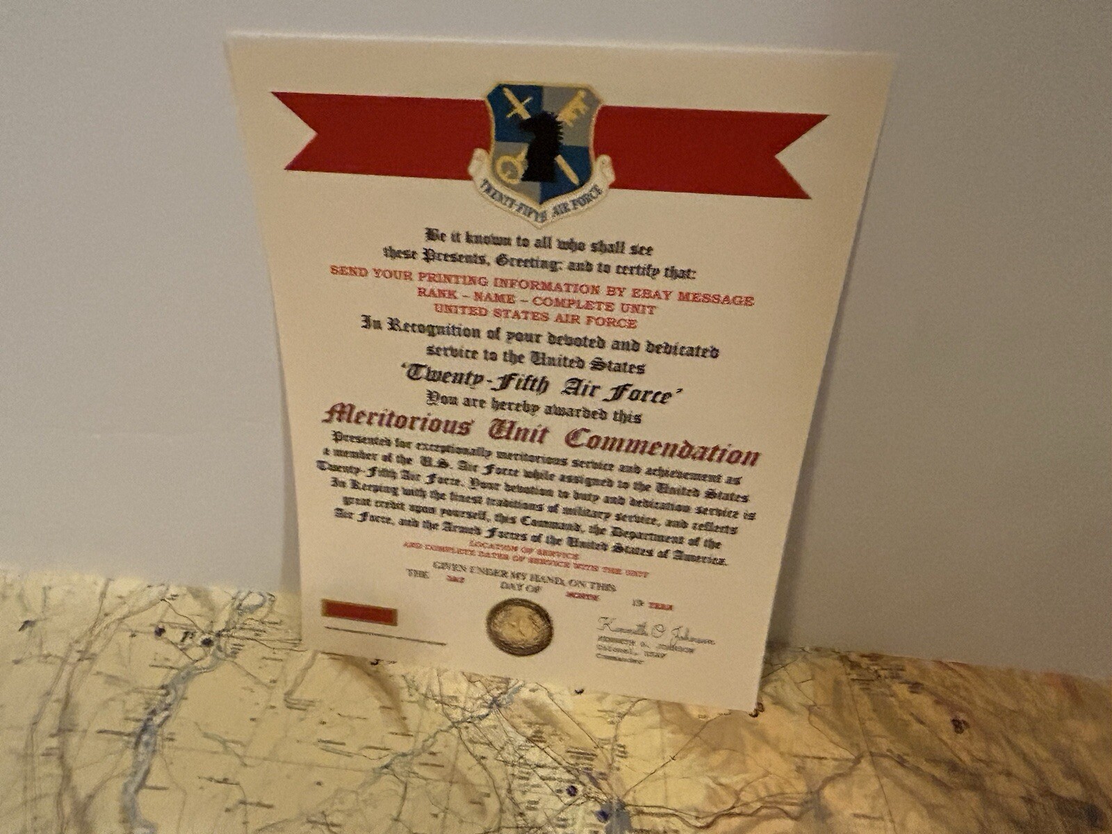 U.S. AIR FORCE / 25TH AIR FORCE - MERITORIOUS UNIT COMMENDATION CERTIFICATE